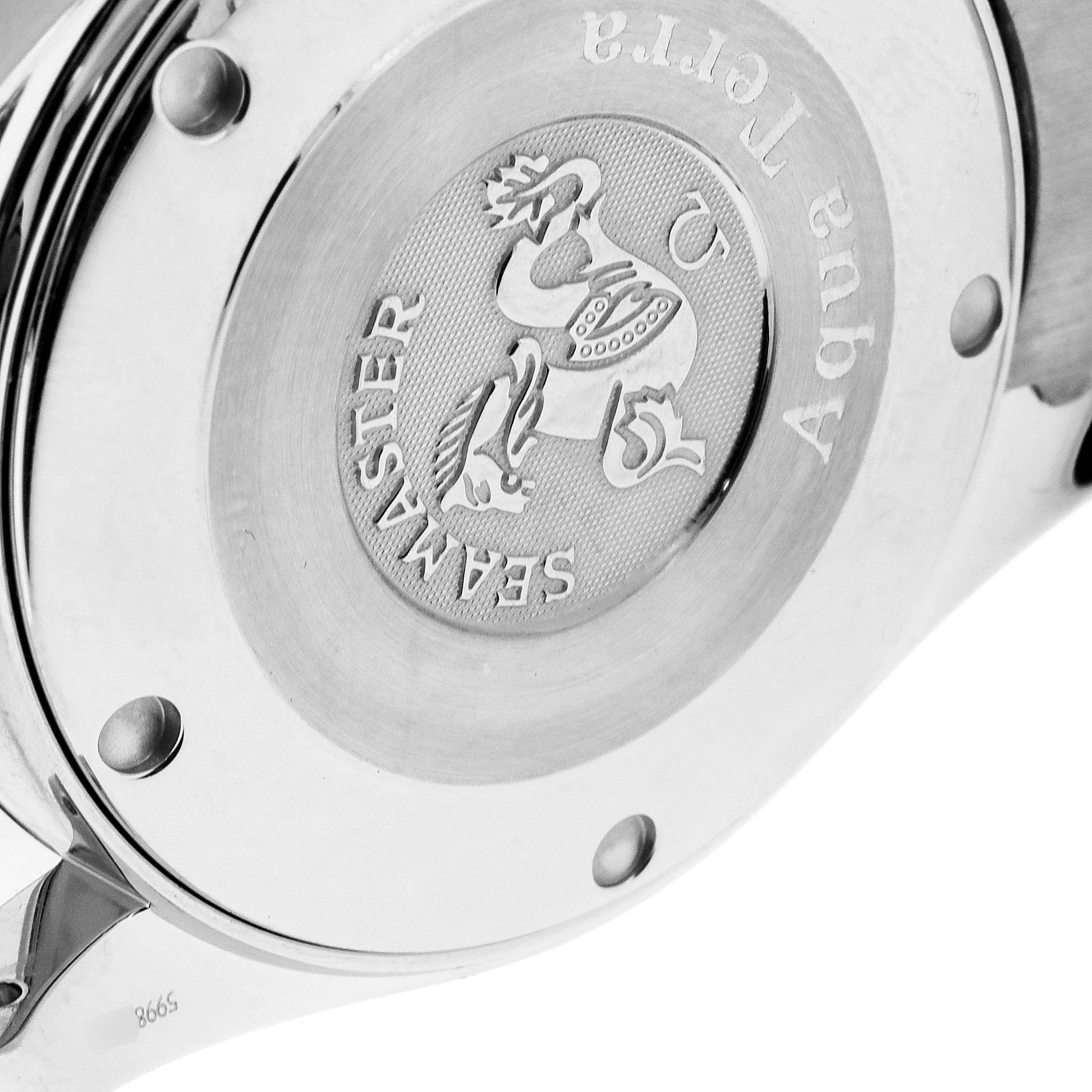 The image shows the back case of an Omega Aqua Terra 2318.30.00 Men's Steel and Gold (two tone) Silver Dial 2318.30.00 Men's Steel and Gold (two tone) Silver Dial watch with the Seamaster logo engraved.