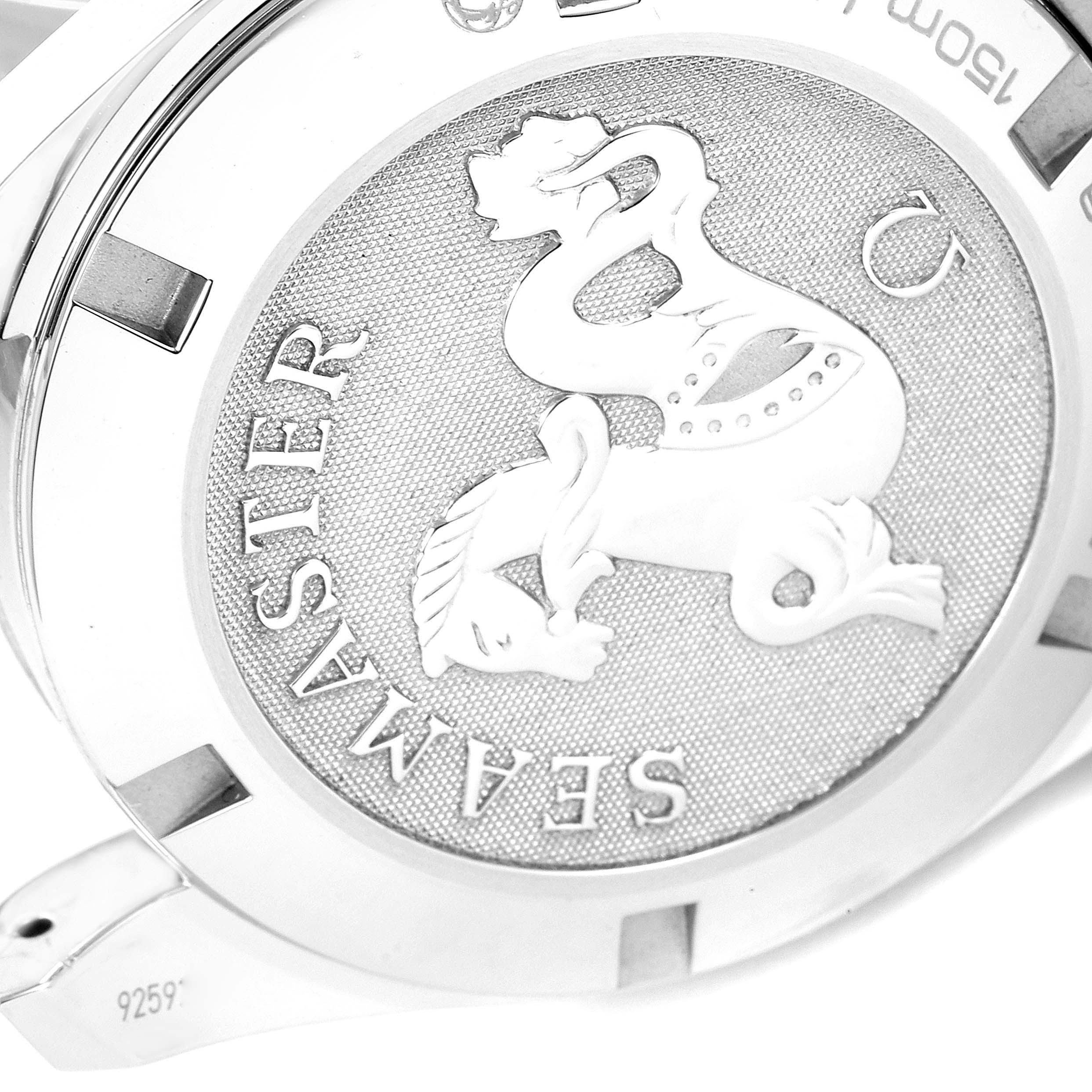 This image shows the back case of the Omega Aqua Terra 231.10.39.60.02.001 Men
s Stainless Steel Silver Dial 231.10.39.60.02.001 Men
s Stainless Steel Silver Dial watch, featuring the Seamaster emblem.