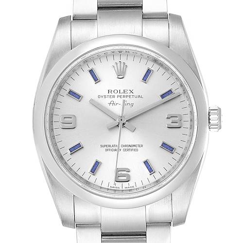 Photo of Rolex Air King 34 Silver Dial Blue Baton Hour Markers Steel Watch 114200