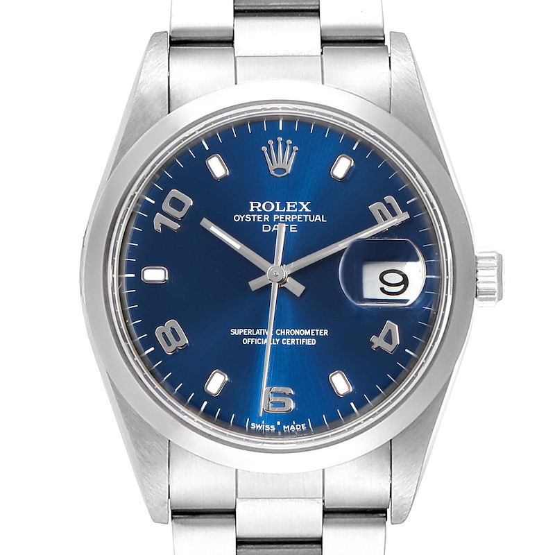 Rolex Date Blue Arabic Dial Steel Mens Watch 15200 Box SwissWatchExpo