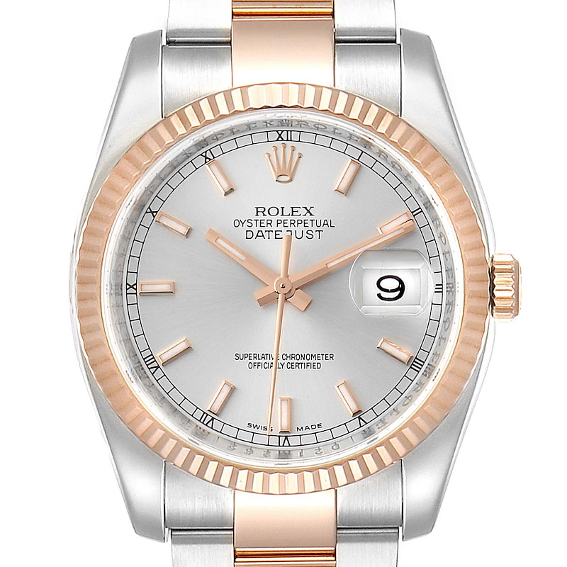 Rolex Datejust 36 Silver Dial Steel EveRose Gold Watch 116231 Box Papers SwissWatchExpo