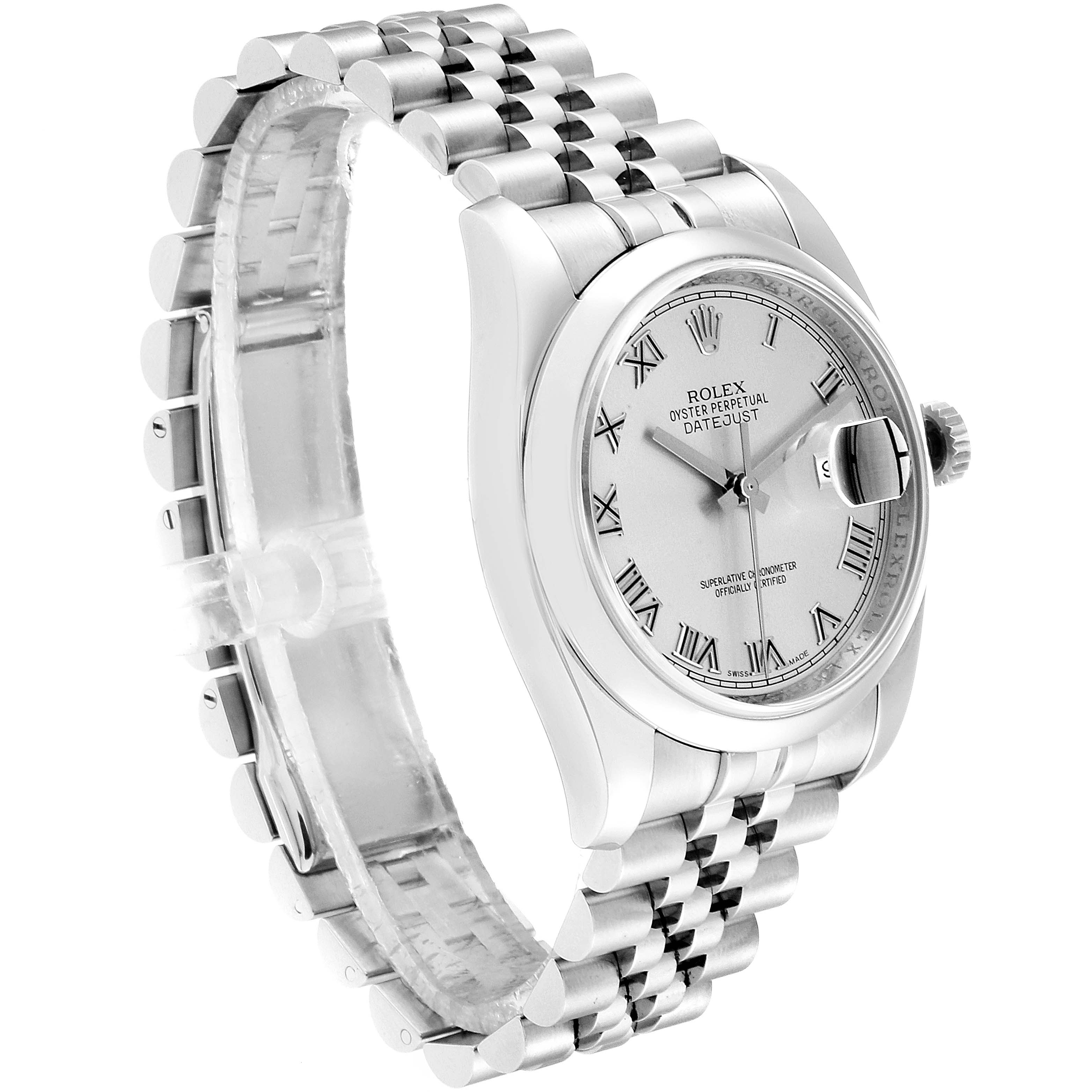 Rolex Datejust 36 Silver Roman Dial Steel Mens Watch 1160 Swisswatchexpo