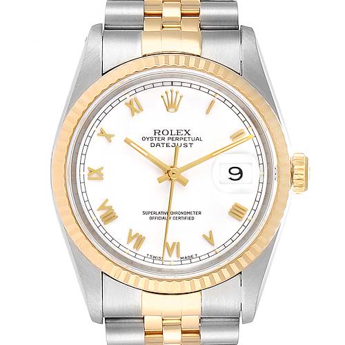 Photo of Rolex Datejust 36mm Steel Yellow Gold White Dial Mens Watch 16233