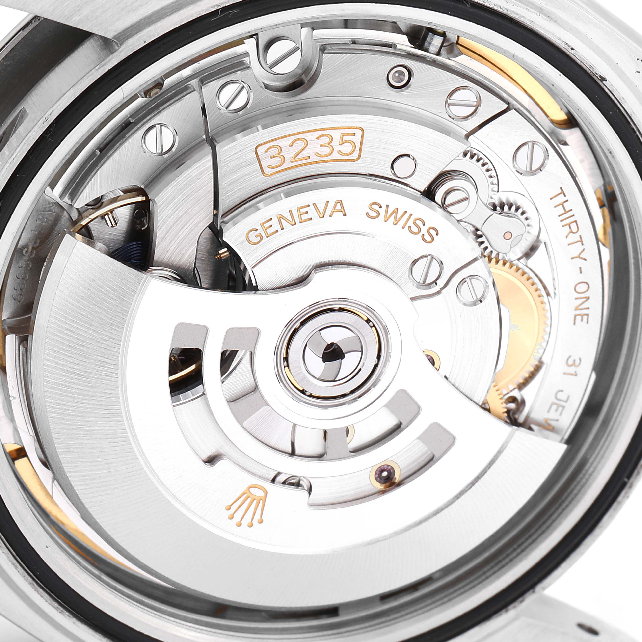 This image shows the internal movement mechanism of the Rolex Datejust 41 126300 Men's Stainless Steel Blue Dial 126300 Men's Stainless Steel Blue Dial watch, highlighting the 3235 caliber.