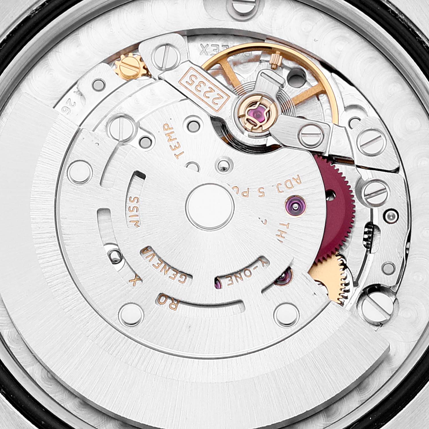 The image displays an overhead view of the movement mechanism of a Rolex Mid-Size 178240 Women's Stainless Steel Black Dial 178240 Women's Stainless Steel Black Dial watch.