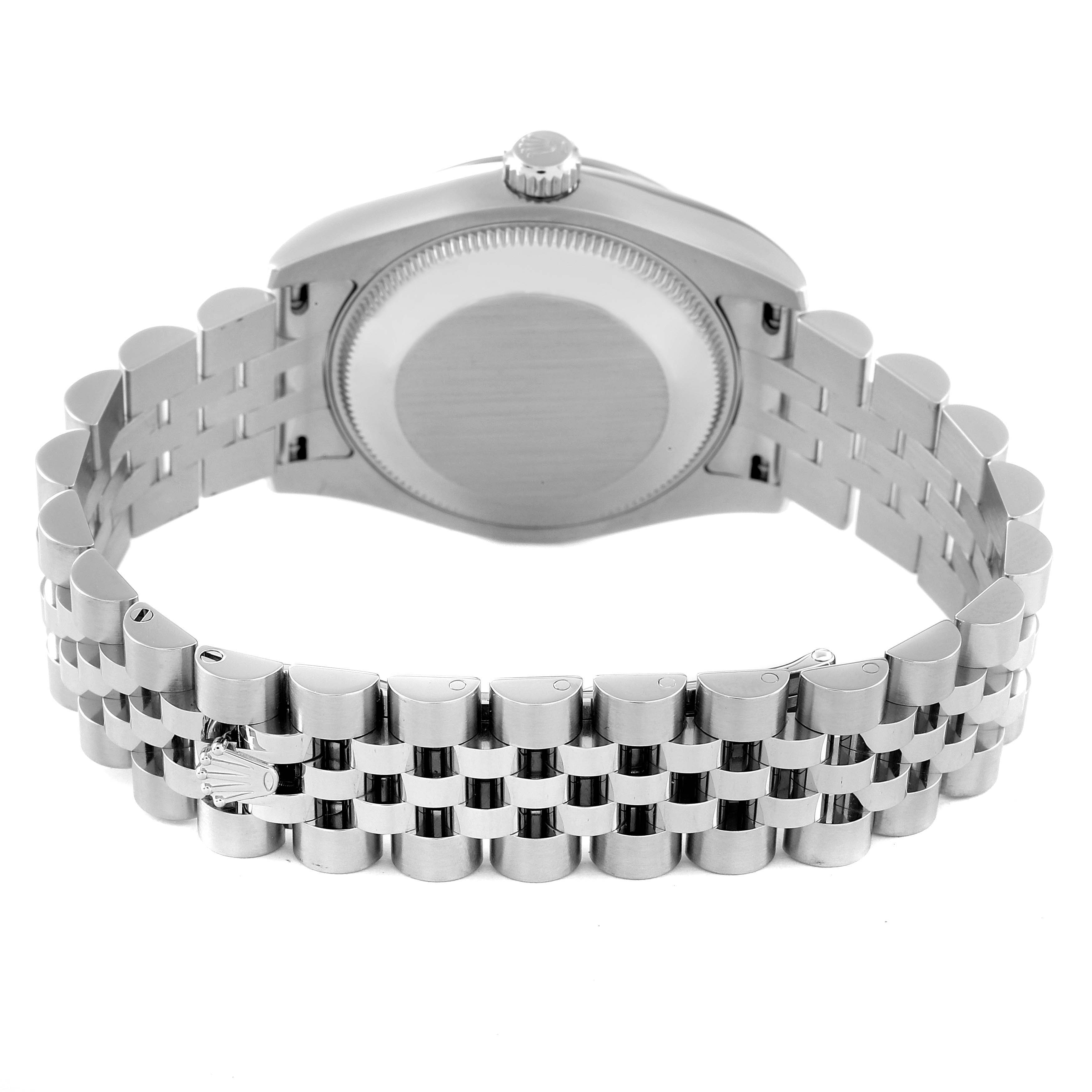 The image shows the back case and metal bracelet of a Rolex Mid-Size 178274 Women's Stainless Steel Silver Dial 178274 Women's Stainless Steel Silver Dial model watch.