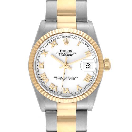 Photo of Rolex Datejust Midsize Steel Yellow Gold White Roman Dial Ladies Watch 68273