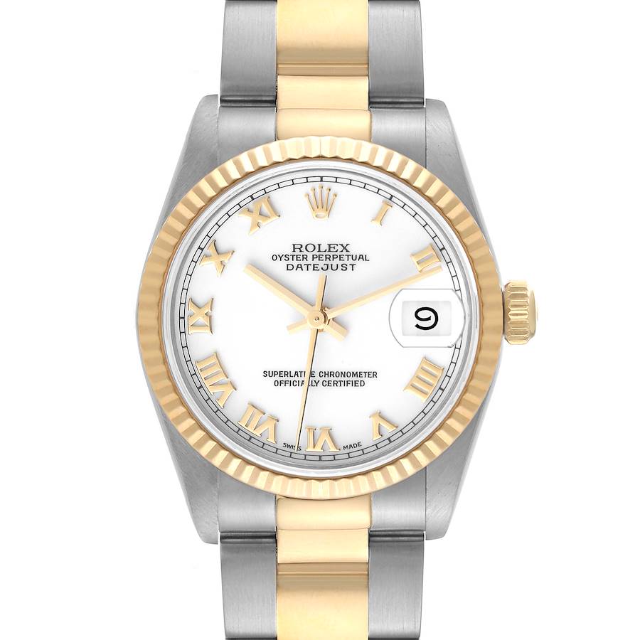 Rolex Datejust Midsize Steel Yellow Gold White Roman Dial Ladies Watch 68273 SwissWatchExpo