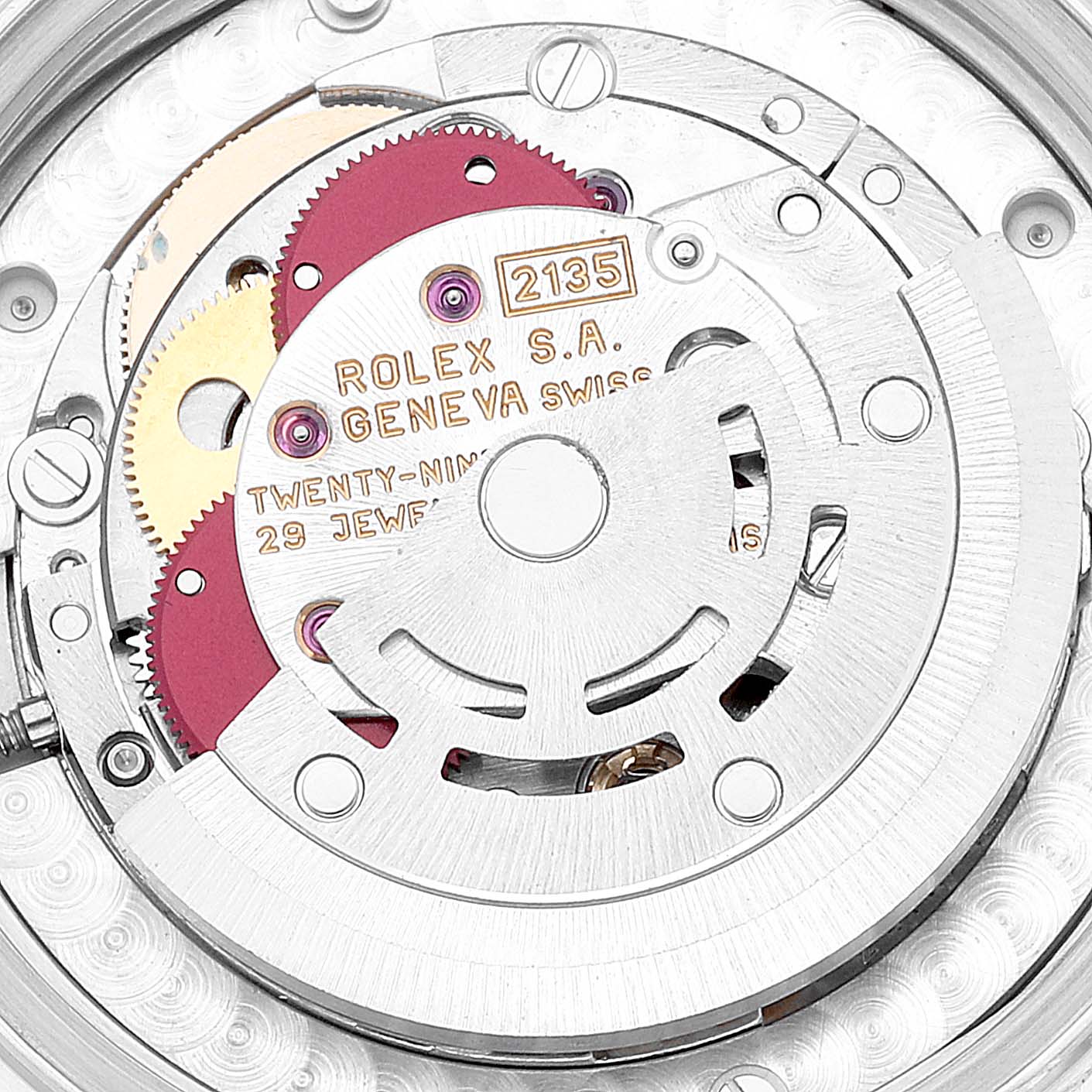 The image shows a close-up of the movement mechanism inside a Rolex Mid-Size 68273 Women
s Steel and Gold (two tone) White Dial 68273 Women
s Steel and Gold (two tone) White Dial model watch.