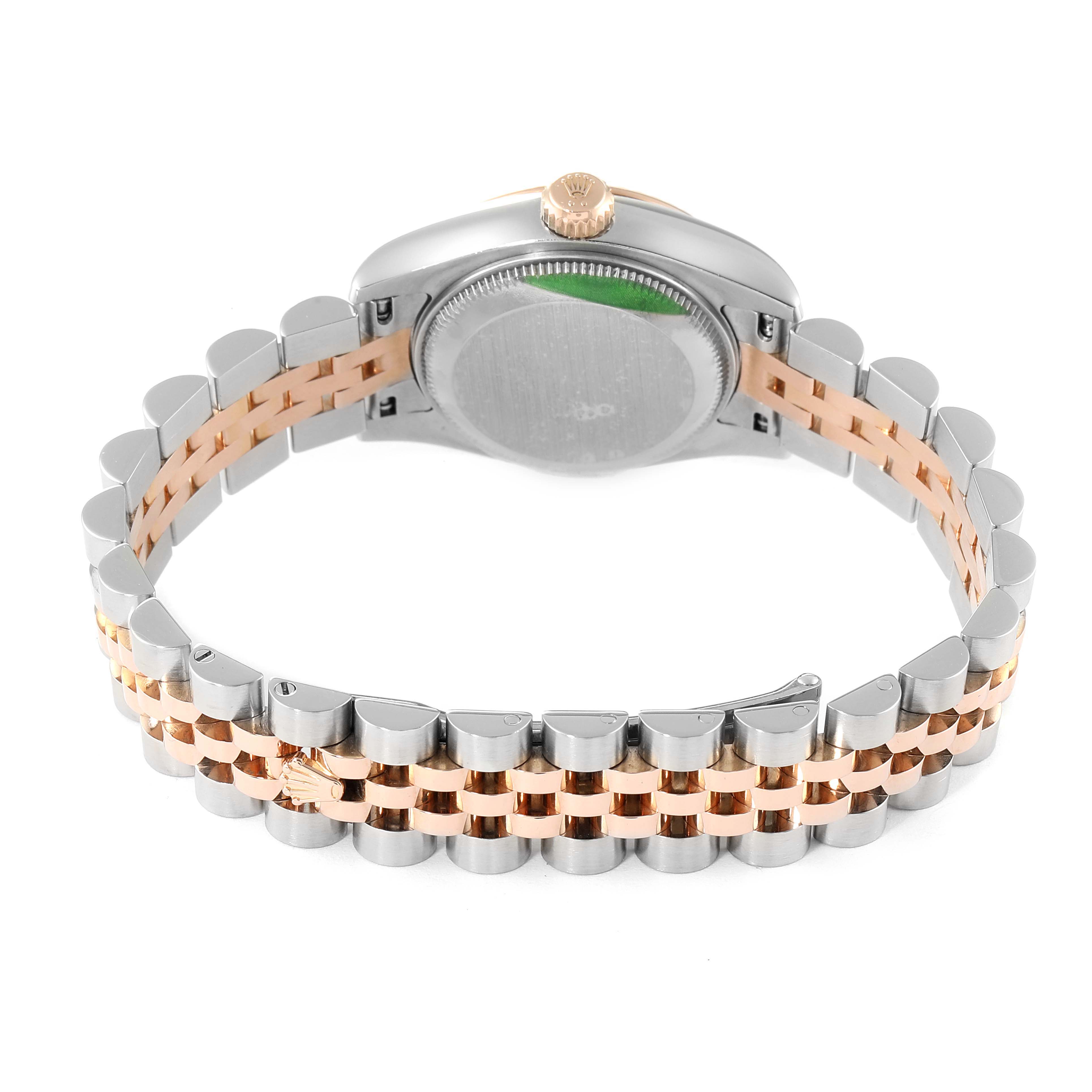 The image shows the back of a Rolex Datejust 179171 Women's Steel and Gold (two tone) Silver Dial 179171 Women's Steel and Gold (two tone) Silver Dial watch with a view of the case back and two-tone bracelet.