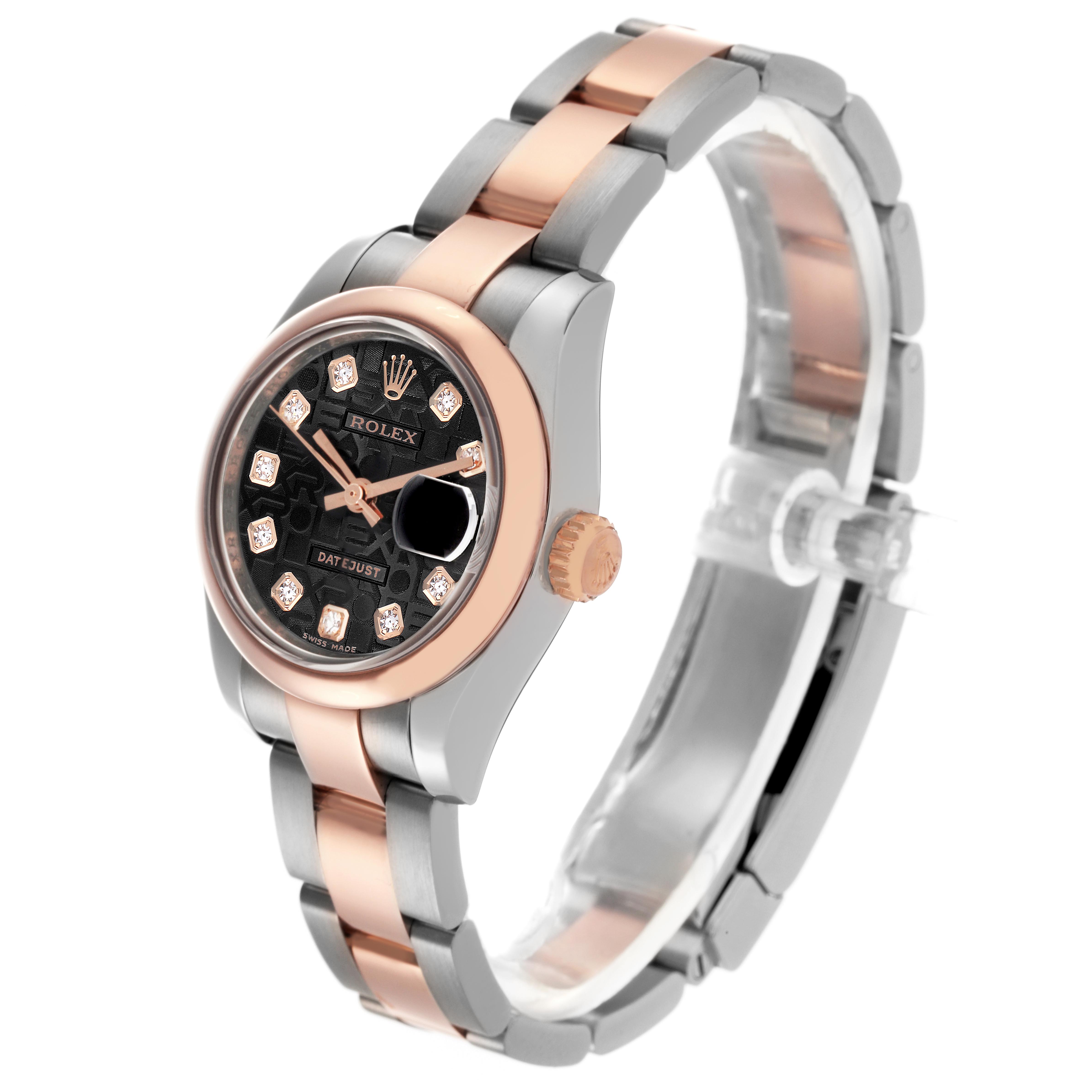 The Rolex Datejust 179161 Women's Steel and Gold (two tone) Black Dial 179161 Women's Steel and Gold (two tone) Black Dial is shown at a three-quarter angle displaying the watch face, bezel, crown, and bracelet.