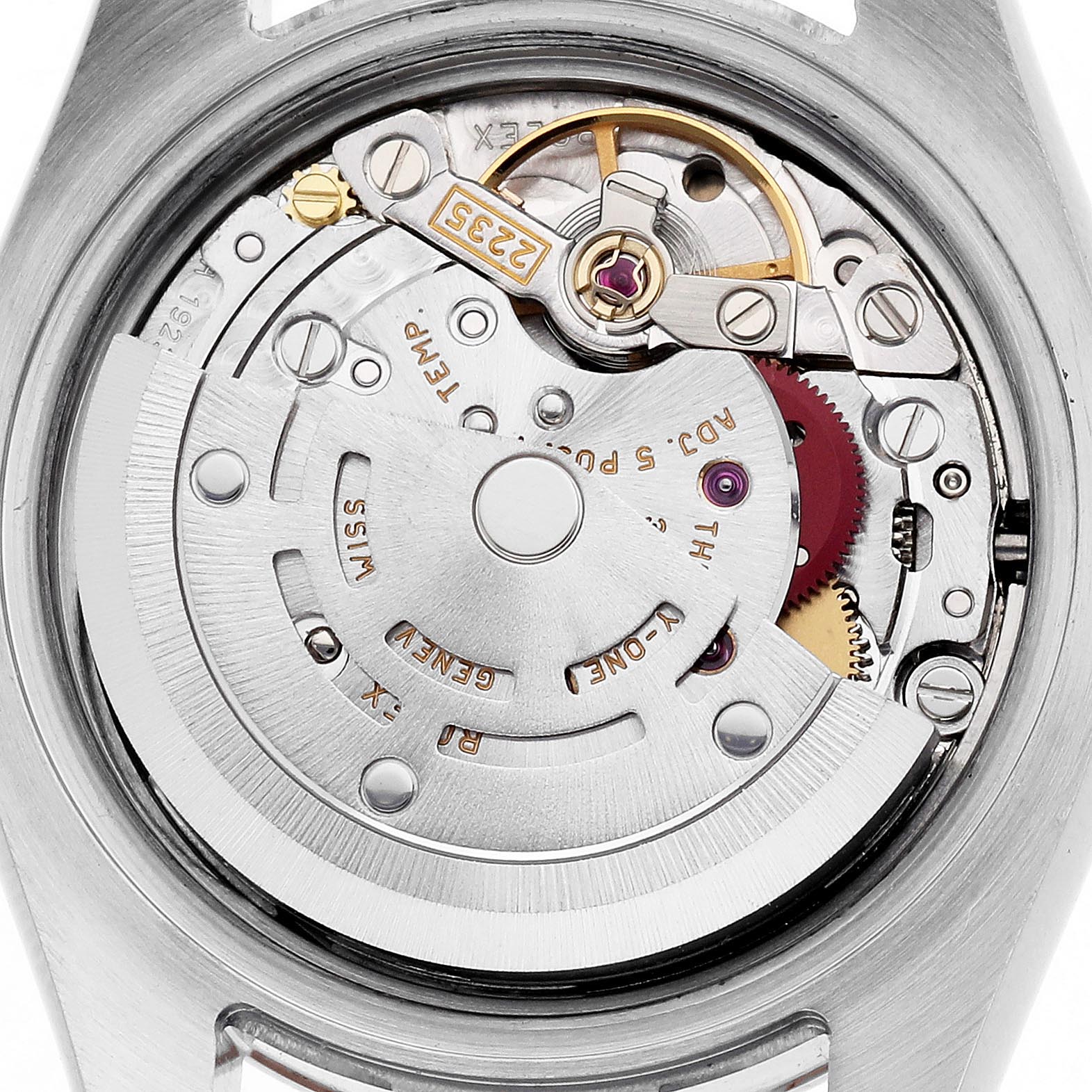 This image shows the movement mechanism of a Rolex Datejust 179161 Women's Steel and Gold (two tone) Black Dial 179161 Women's Steel and Gold (two tone) Black Dial watch from a top-down angle.