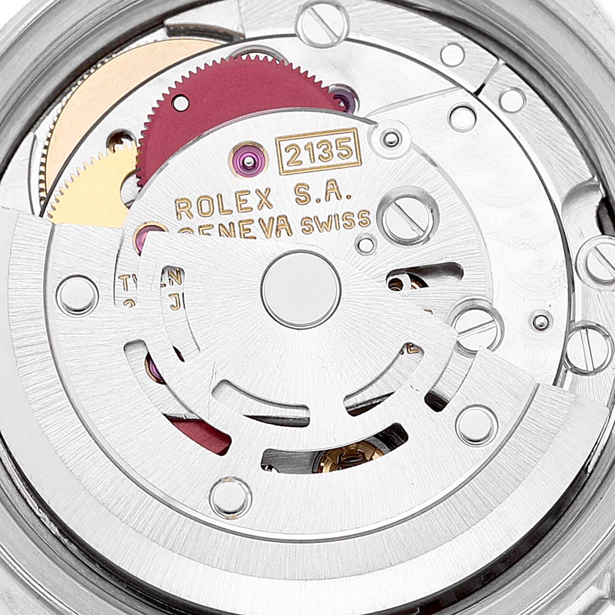 This close-up image shows the intricate movement and internal mechanisms of the Rolex Datejust 69174 Women's Stainless Steel Silver Dial 69174 Women's Stainless Steel Silver Dial model watch.