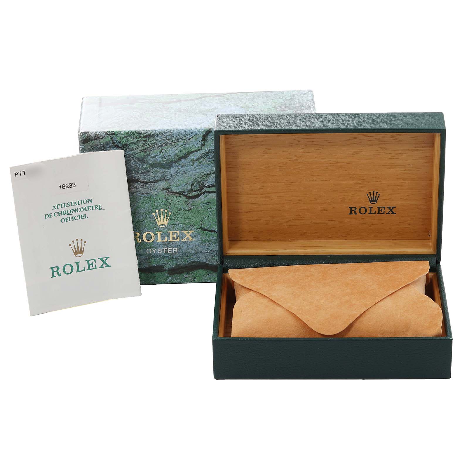 The image shows the box, outer box, and papers for a Rolex Datejust 16233 Men's Steel and Gold (two tone) Silver Dial 16233 Men's Steel and Gold (two tone) Silver Dial watch.