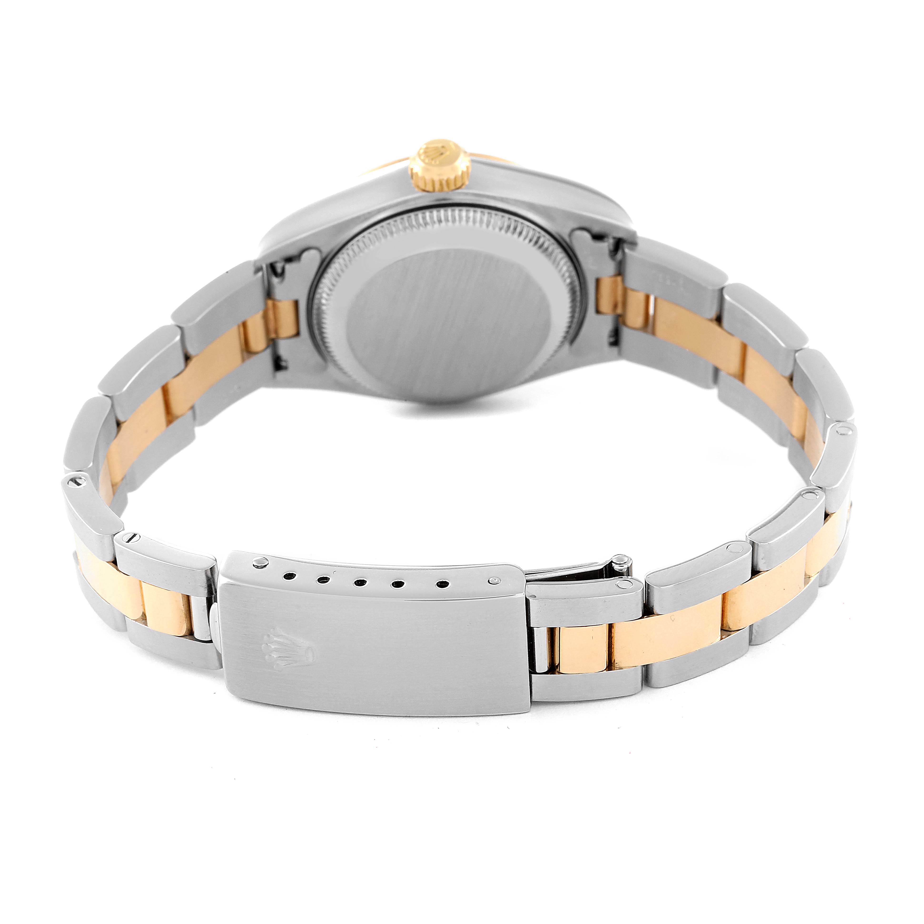 The image shows the back view of the Rolex Datejust 79163 Women's Steel and Gold (two tone) Beige Dial 79163 Women's Steel and Gold (two tone) Beige Dial watch, highlighting the bracelet and clasp.