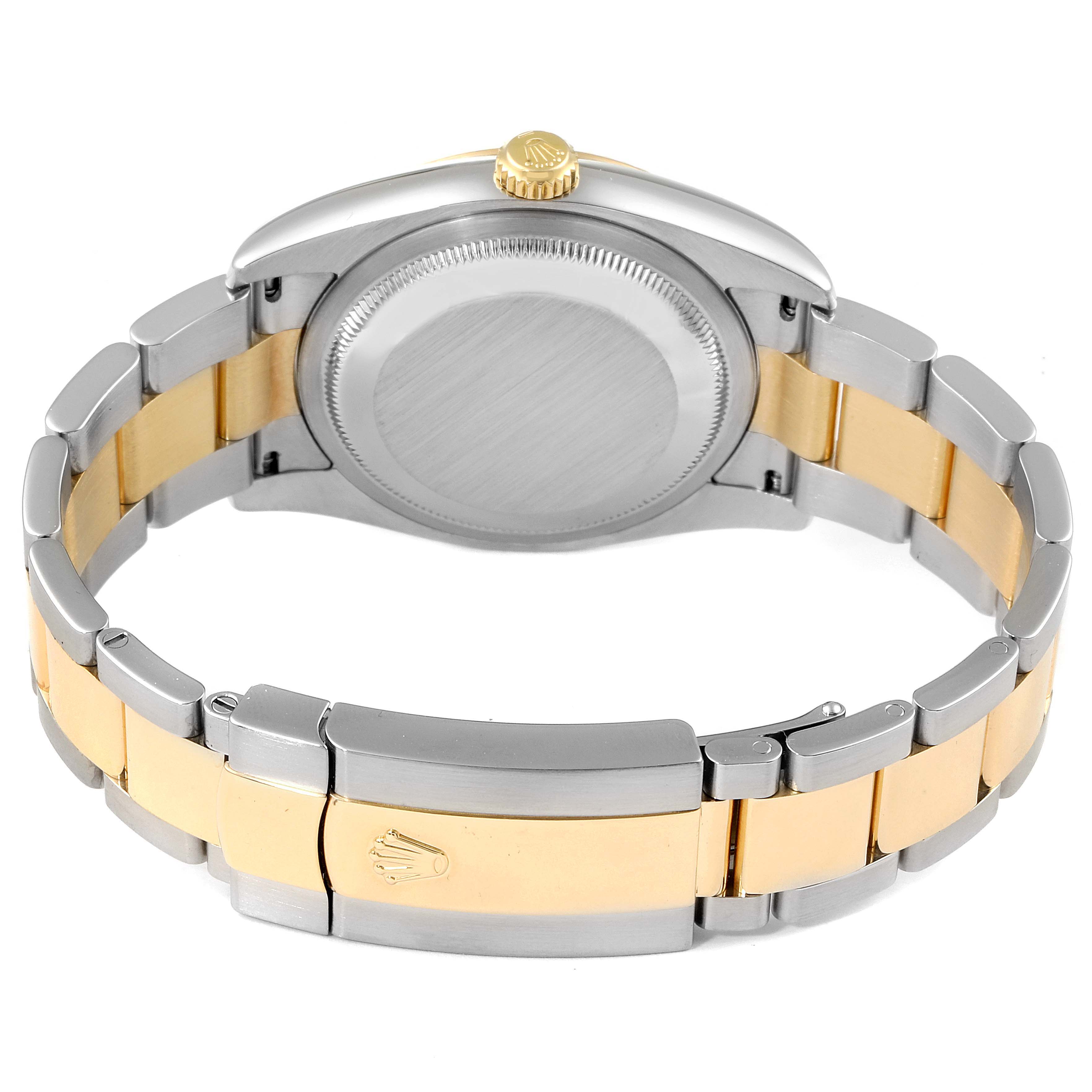 The image shows the back of a Rolex Datejust 116233 Men's Steel and Gold (two tone) Grey Dial 116233 Men's Steel and Gold (two tone) Grey Dial watch, highlighting the caseback, crown, two-tone bracelet, and clasp with the Rolex logo.