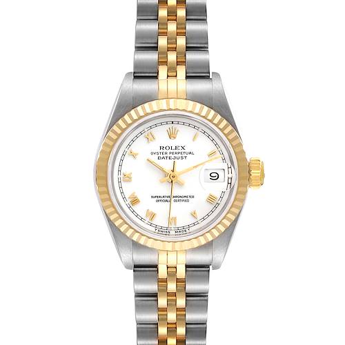 Photo of Rolex Datejust Steel Yellow Gold White Roman Dial Ladies Watch 69173 Box Papers