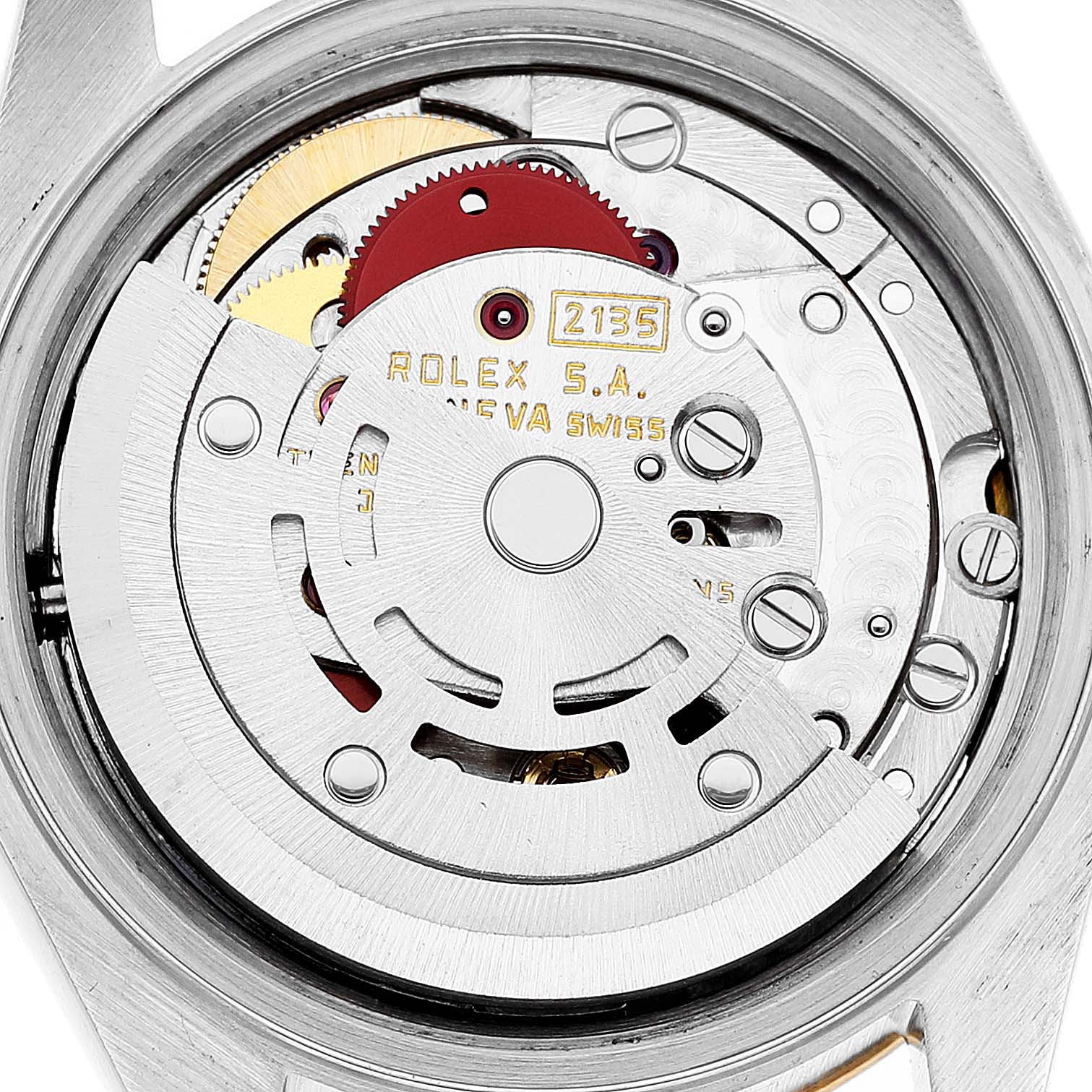 The image shows the internal mechanical movement of the Rolex Datejust 69173 Women's Steel and Gold (two tone) White Dial 69173 Women's Steel and Gold (two tone) White Dial watch, viewed from the back.