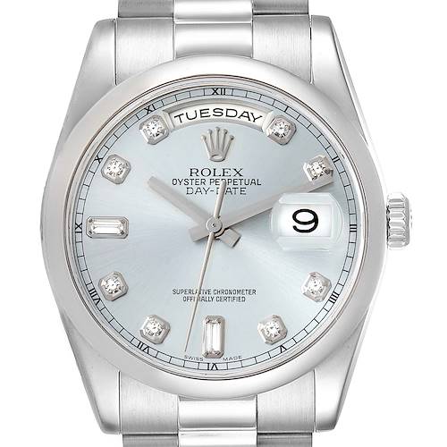 Photo of Rolex Day-Date President Platinum Ice Blue Diamond Dial Mens Watch 118206