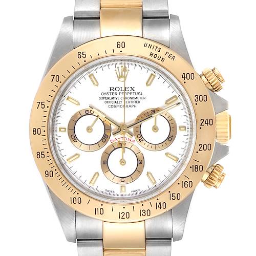 Photo of Rolex Daytona Steel Yellow Gold White Dial Chronograph Mens Watch 116523