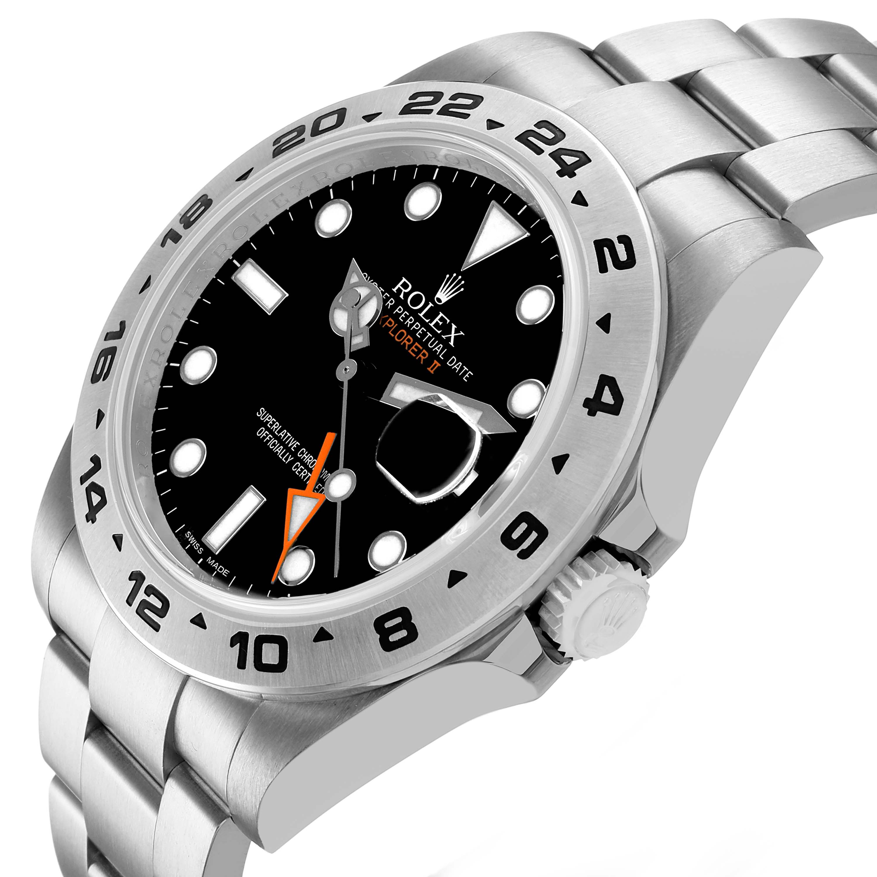 The image shows a side angle of the Rolex Explorer 216570 Men's Stainless Steel Black Dial model, highlighting the bezel, dial, crown, and part of the bracelet.
