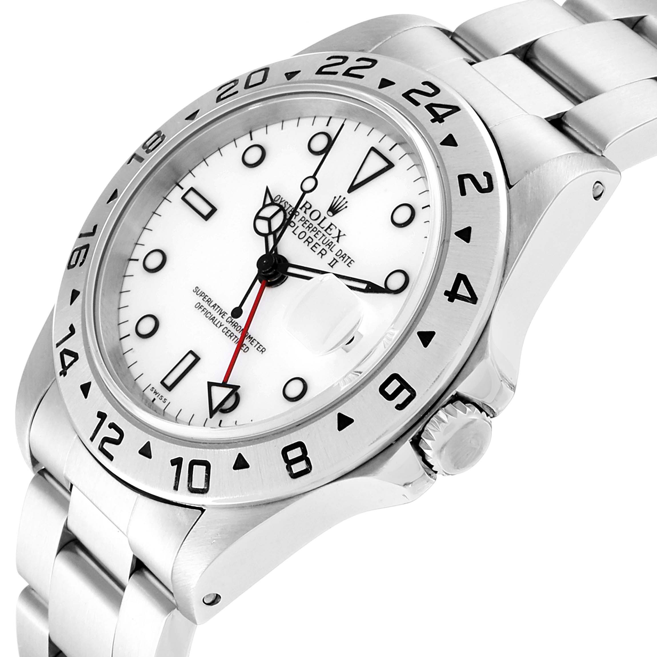 The image shows a close-up side angle of the Rolex Explorer 16570 Men
s Stainless Steel White Dial 16570 Men
s Stainless Steel White Dial watch, highlighting its bezel, dial, crown, and bracelet.