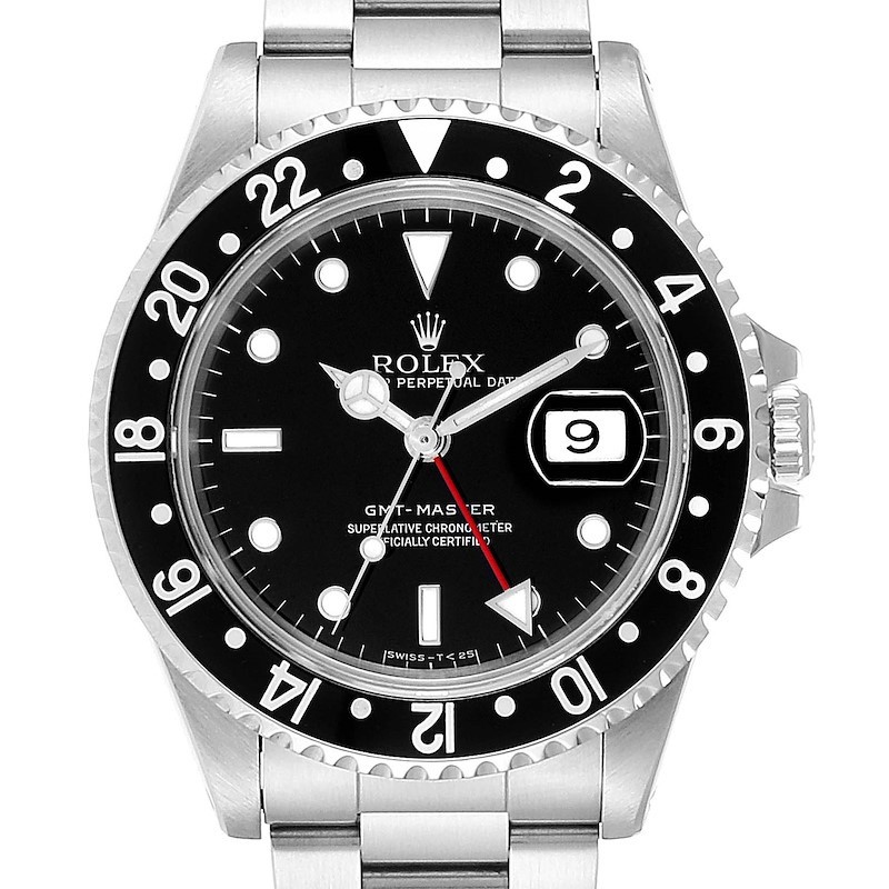 Rolex GMT Master Black And Pepsi Bezel Automatic Steel Mens Watch 16700 SwissWatchExpo