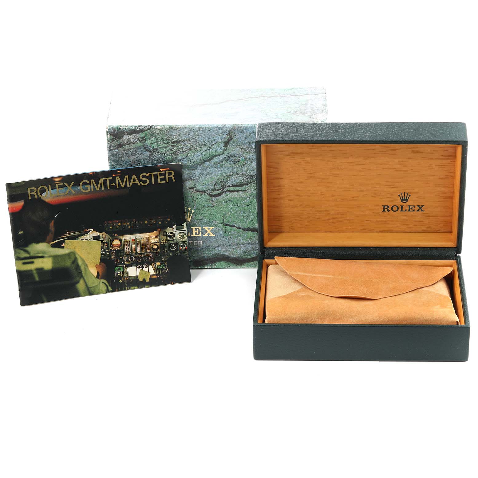 The image shows the packaging, including the box and booklet, for a Rolex Submariner 16713 Men's Steel and Gold (two tone) Champagne Dial 16713 Men's Steel and Gold (two tone) Champagne Dial watch.