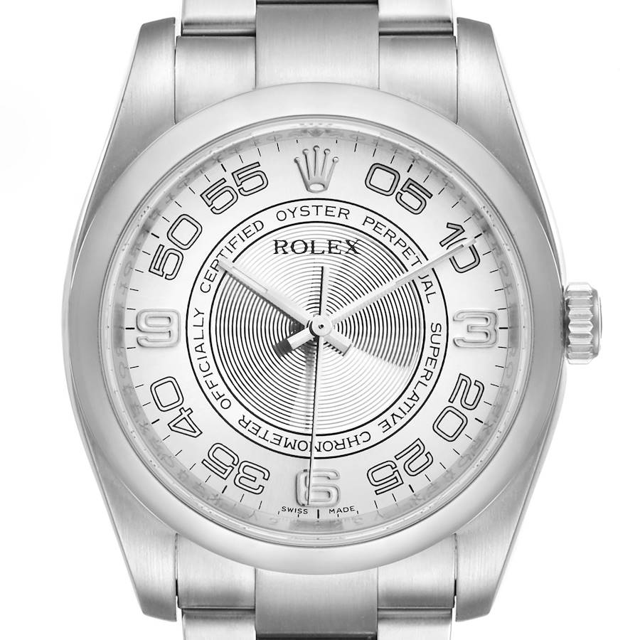 Rolex Oyster Perpetual Silver Concentric Dial Steel Mens Watch 116000 SwissWatchExpo