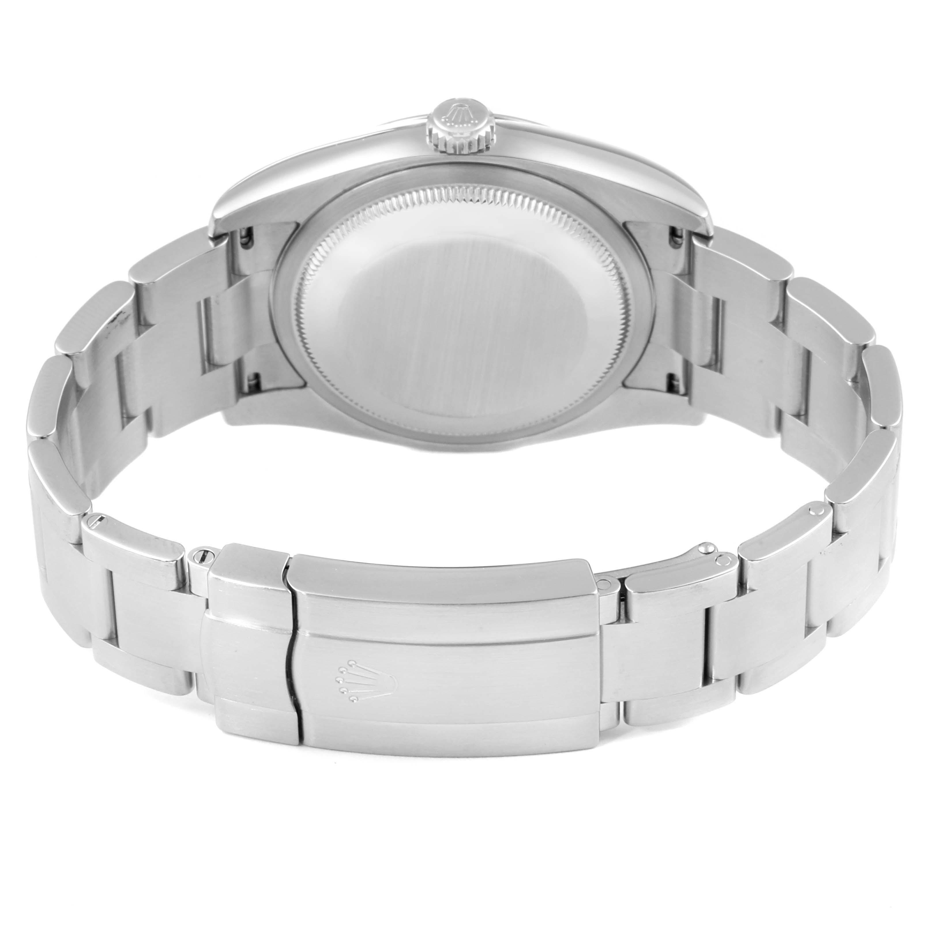 The image shows the back and clasp of a Rolex Oyster Perpetual 116000 Men's Stainless Steel Silver Dial 116000 Men's Stainless Steel Silver Dial watch, viewed from the rear angle.