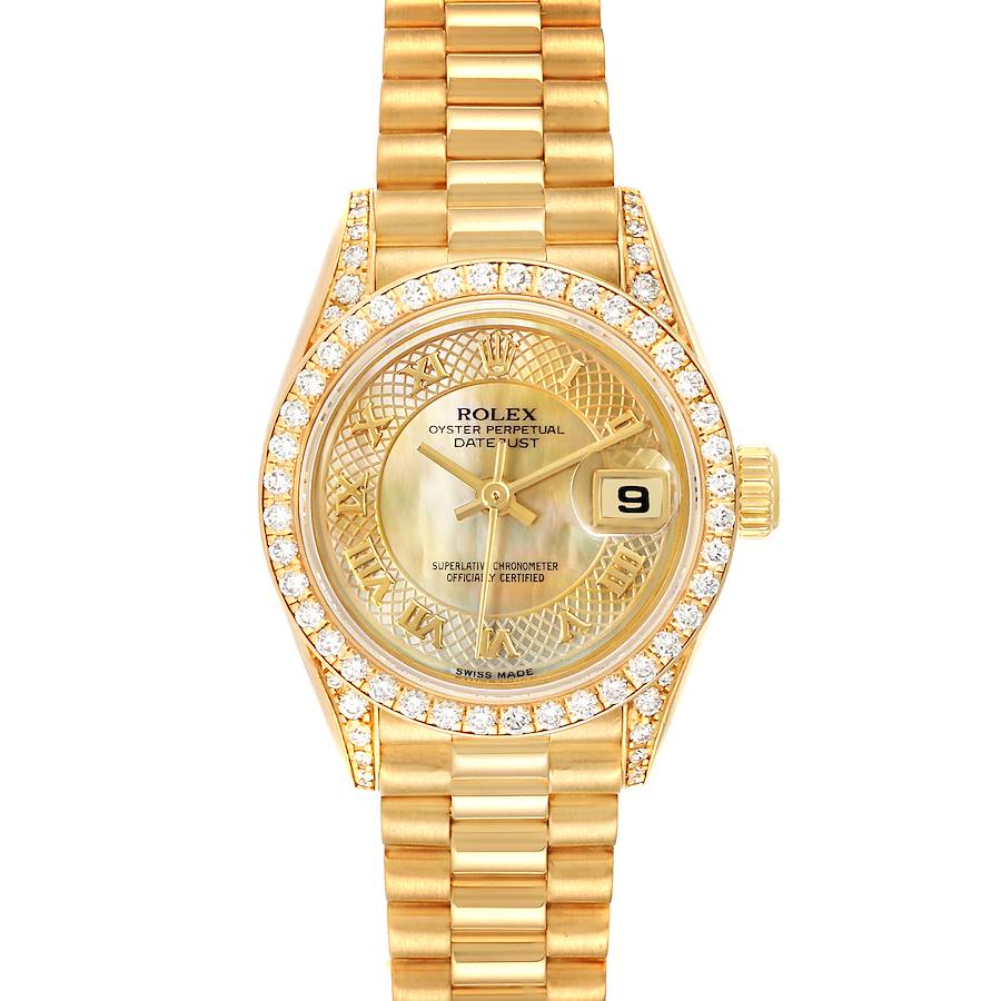 Rolex President Datejust 26mm Yellow Gold MOP Diamond Watch 69238 Box ...