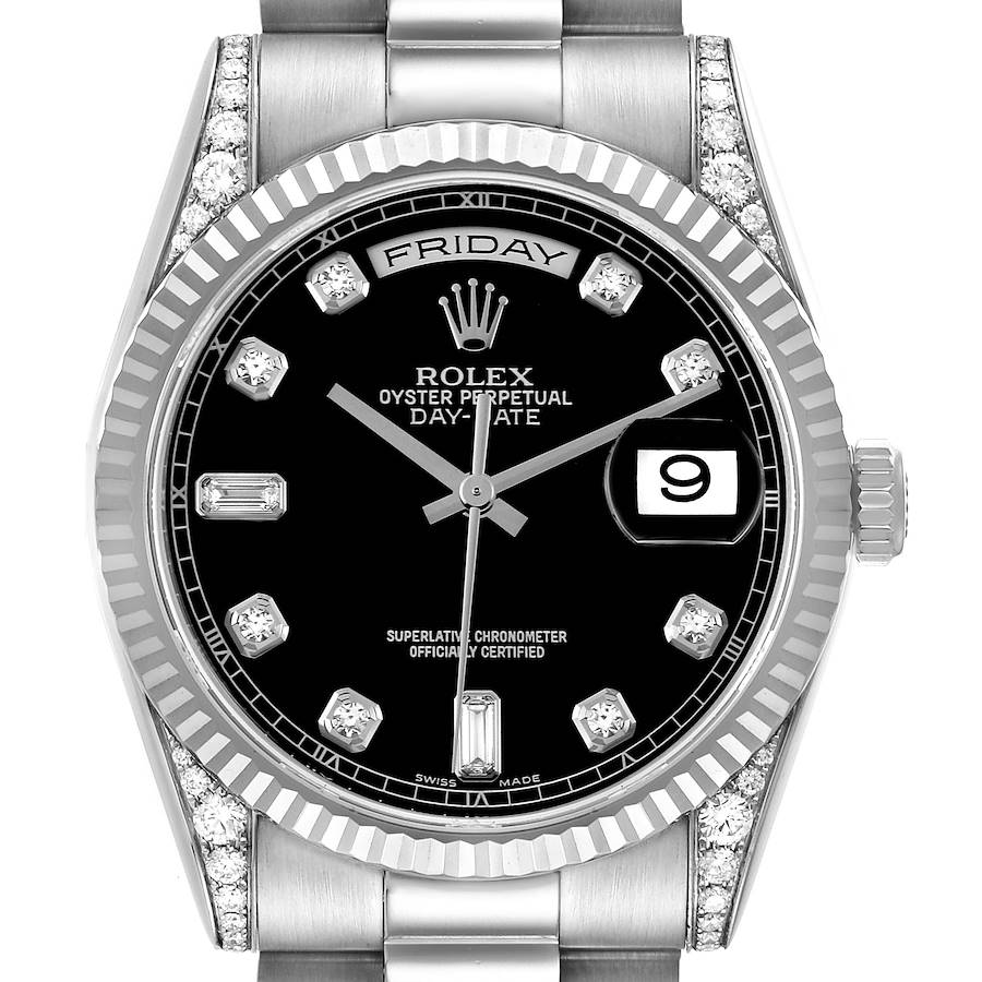 Rolex President Day-Date 18k White Gold Diamond Mens Watch 118339 Box Papers SwissWatchExpo