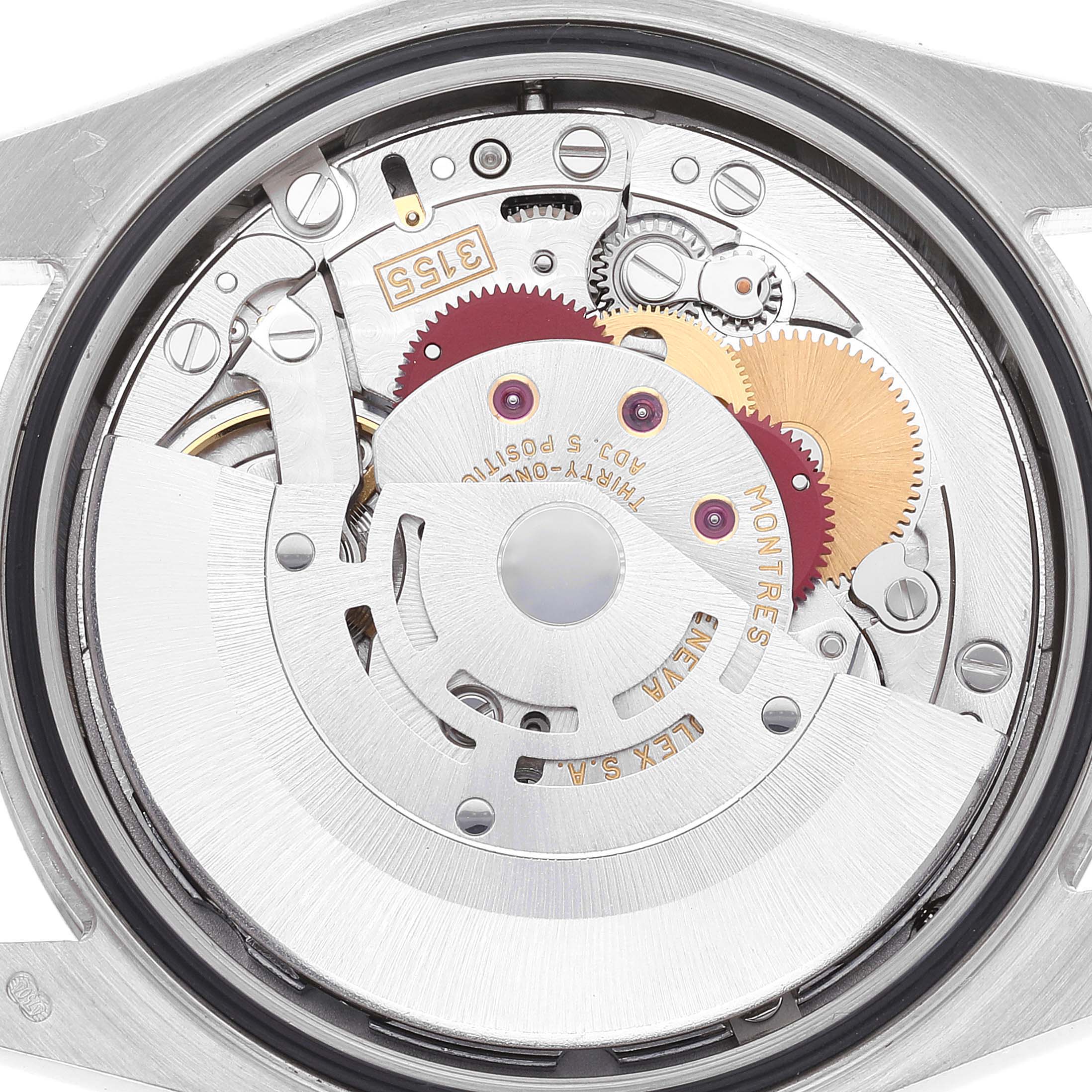This image shows the internal mechanical parts of the President model by Rolex from an overhead view.