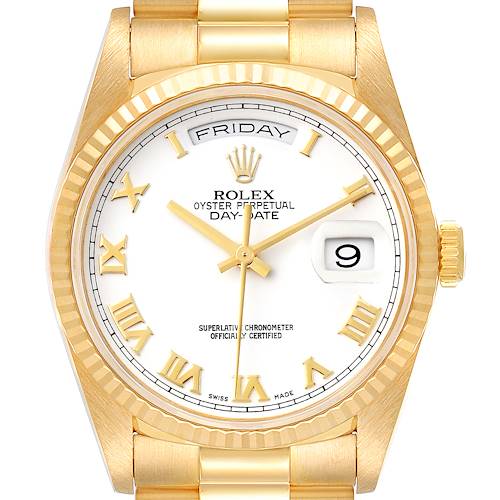 Photo of Rolex President Day-Date 18k Yellow Gold White Dial Mens Watch 18238 Box Papers