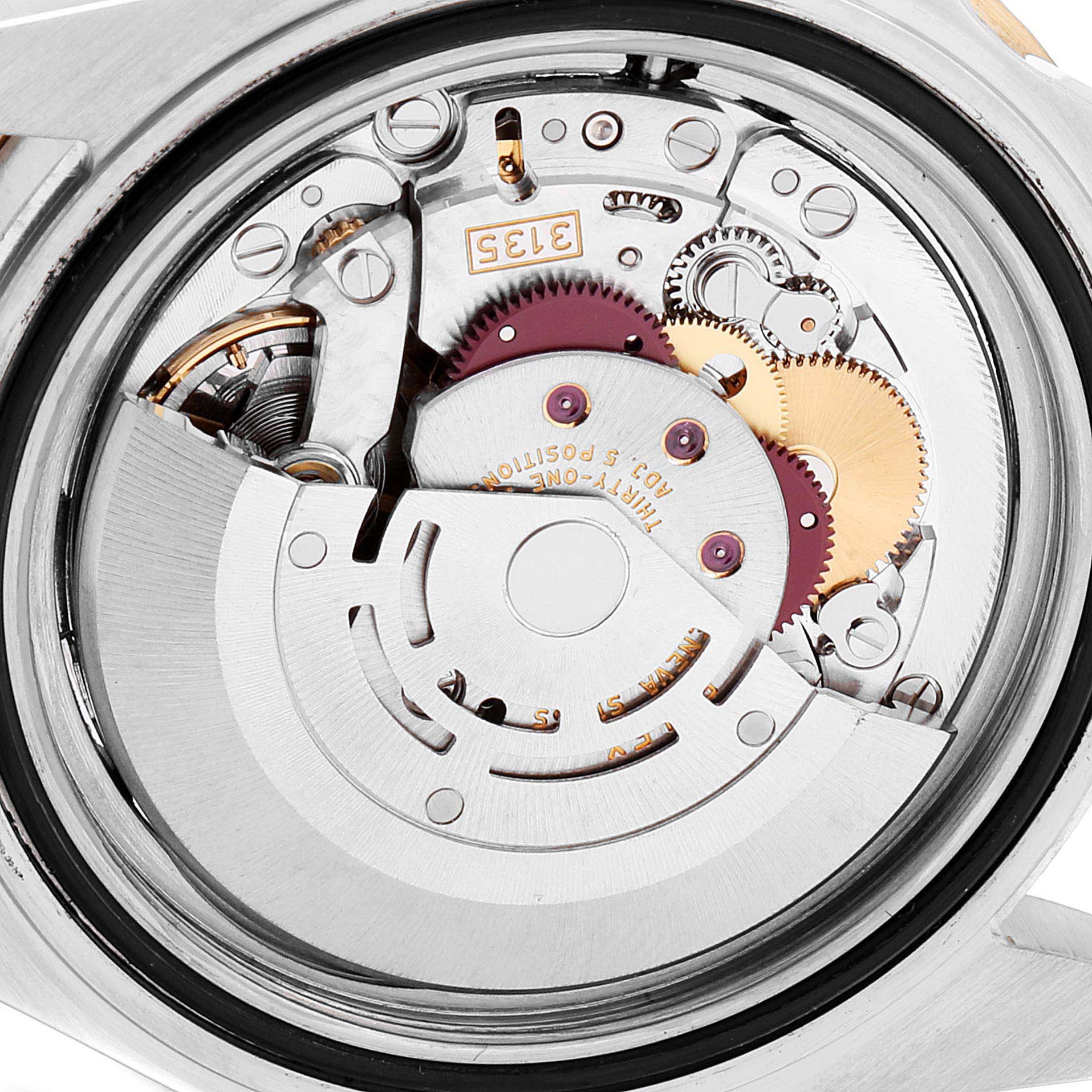 This image shows the movement mechanism of a Rolex Submariner 16613 Men
s Steel and Gold (two tone) Blue Dial 16613 Men
s Steel and Gold (two tone) Blue Dial watch, taken from the back angle.