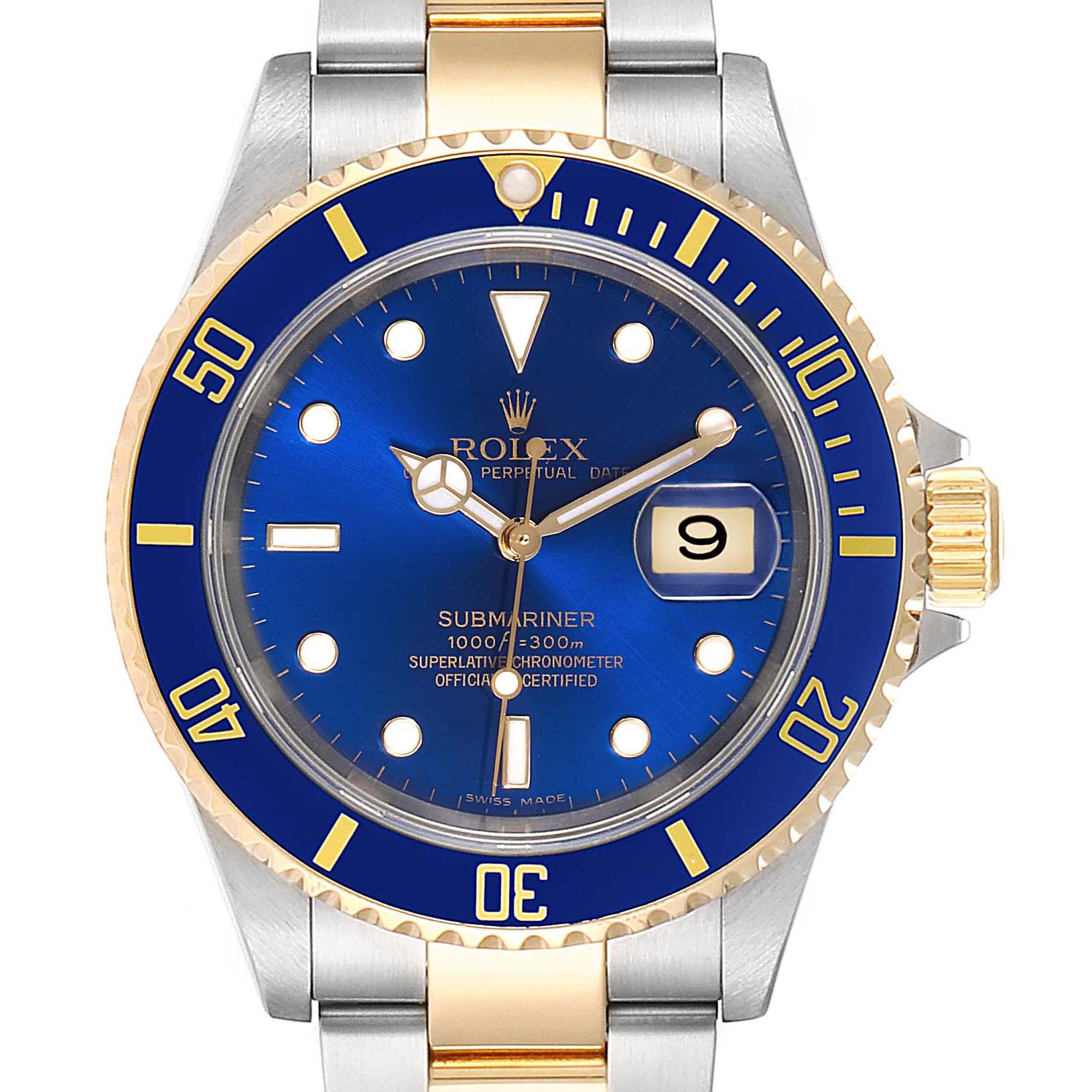 Rolex Submariner Blue Dial Bezel Steel Yellow Gold Mens Watch 16613 ...