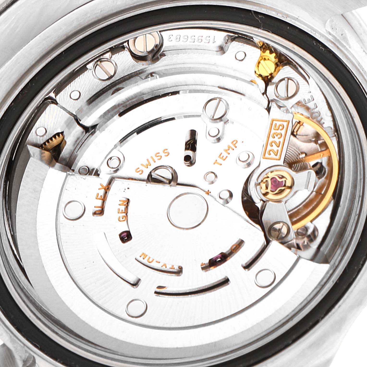 The image shows the internal movement mechanism of a Rolex Yacht-Master 169622 Women's Stainless Steel Silver Dial 169622 Women's Stainless Steel Silver Dial watch, highlighting its intricate components.