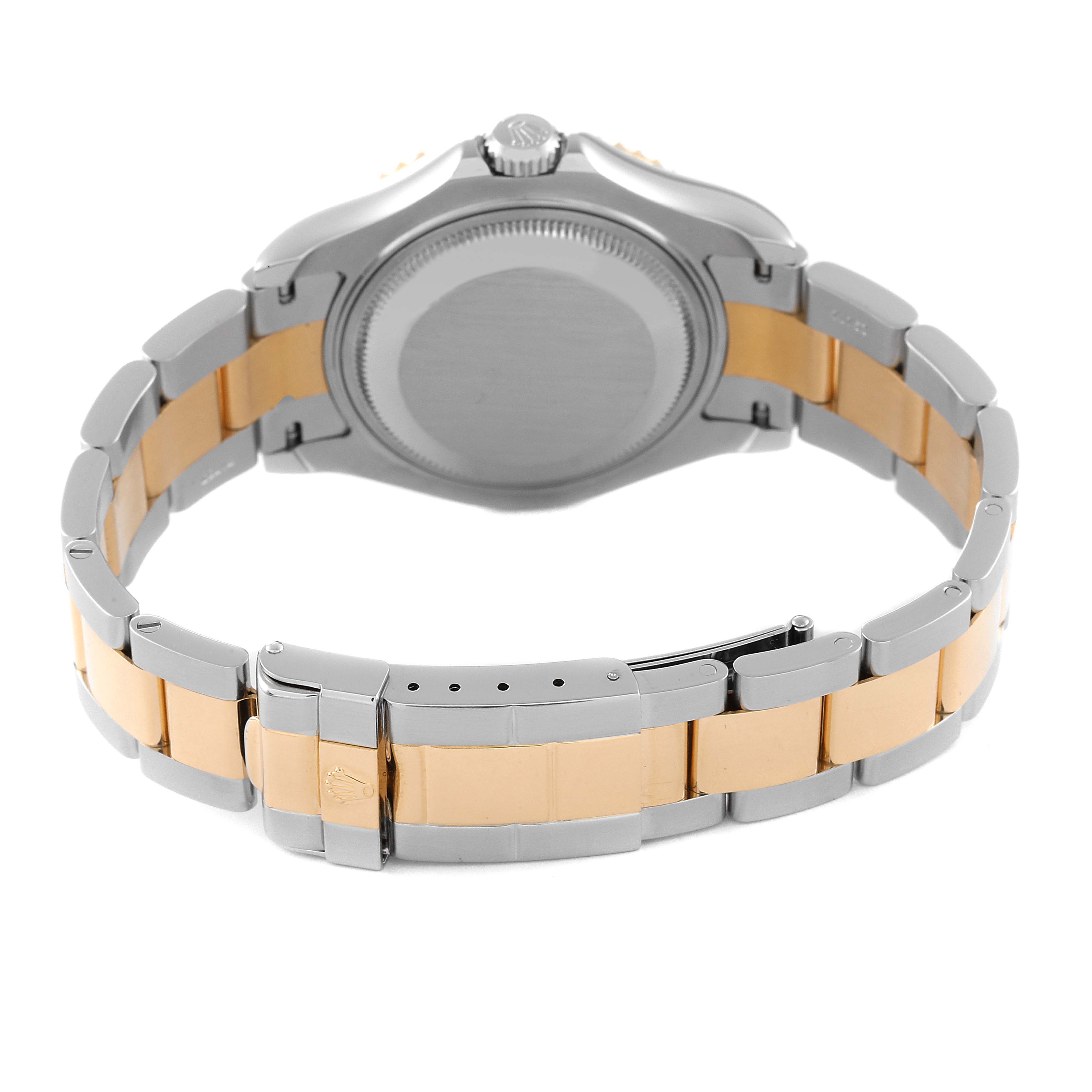 The image shows the back and bracelet of the Rolex Yacht-Master 168623 Men's Steel and Gold (two tone) Blue Dial 168623 Men's Steel and Gold (two tone) Blue Dial watch at a rear angle.