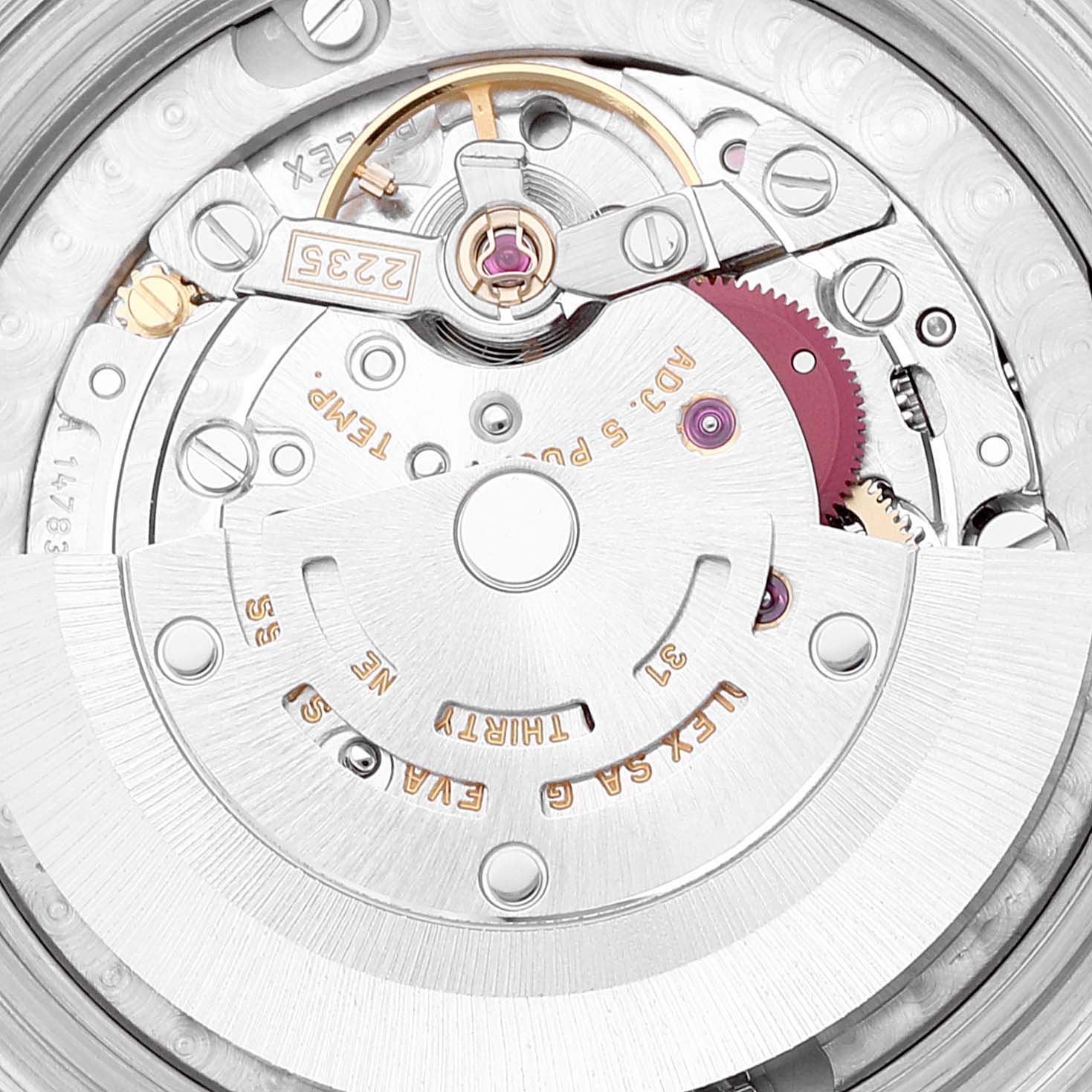 This image shows the movement mechanism of the Rolex Yacht-Master 168623 Men's Steel and Gold (two tone) Blue Dial 168623 Men's Steel and Gold (two tone) Blue Dial watch from a top-down angle.