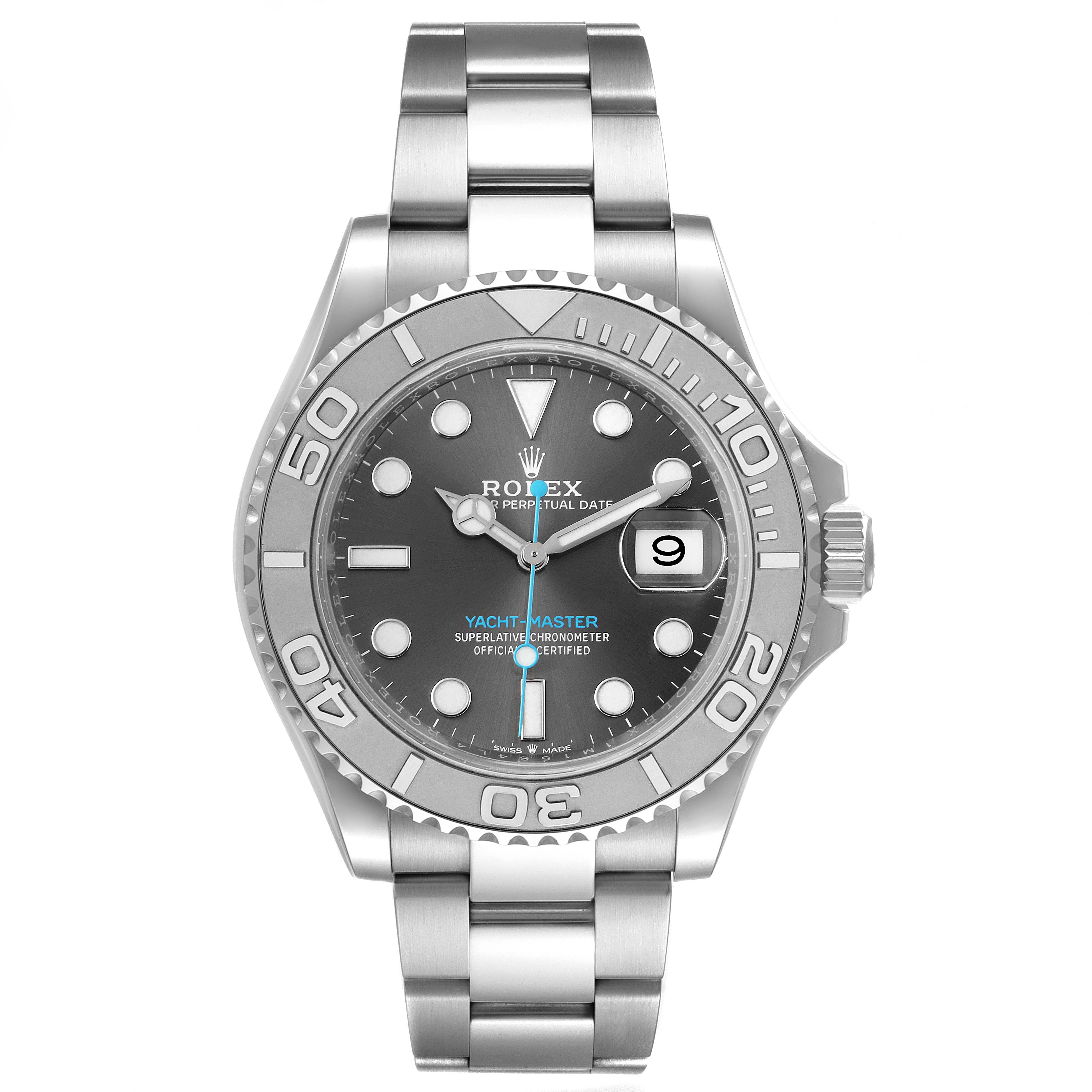 The image shows a front view of a Rolex Yacht-Master 126622 Men's Stainless Steel Grey Dial 126622 Men's Stainless Steel Grey Dial watch, displaying the face, bezel, and bracelet.