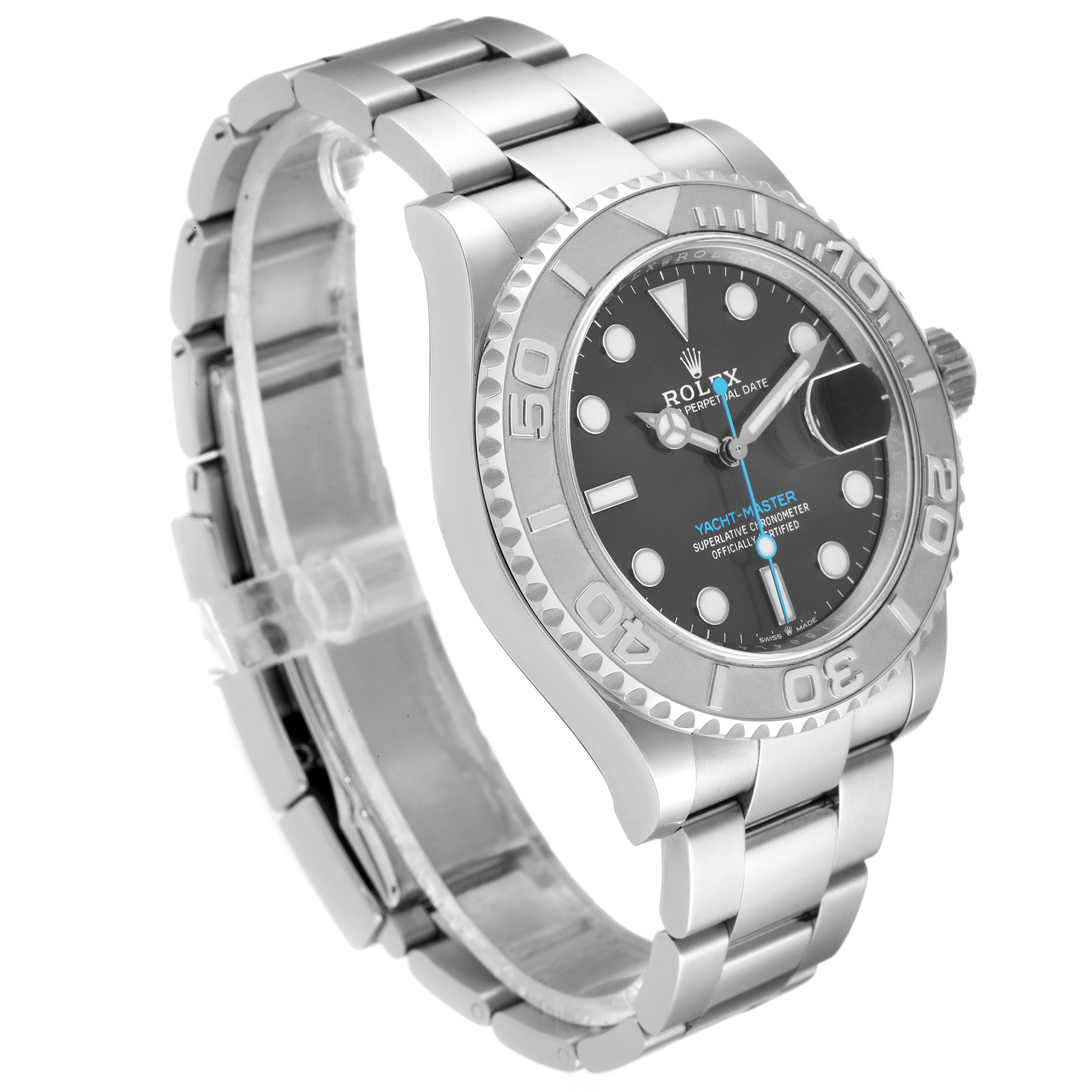 The Rolex Yacht-Master 126622 Men's Stainless Steel Grey Dial 126622 Men's Stainless Steel Grey Dial watch is shown from a slightly angled front view, highlighting the bracelet, bezel, and face.