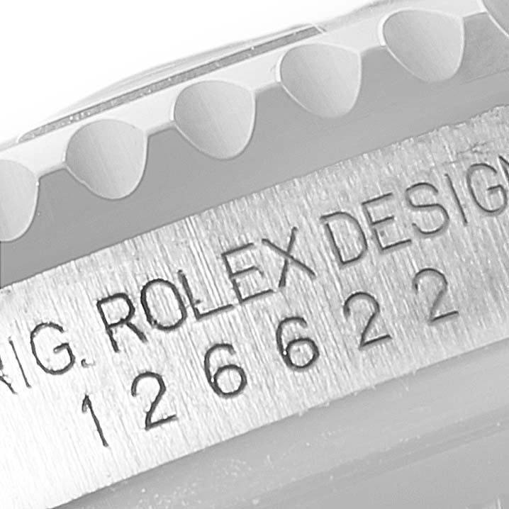 The image shows the reference number and part of the bezel of a Rolex Yacht-Master 126622 Men's Stainless Steel Grey Dial 126622 Men's Stainless Steel Grey Dial watch at a close angle.