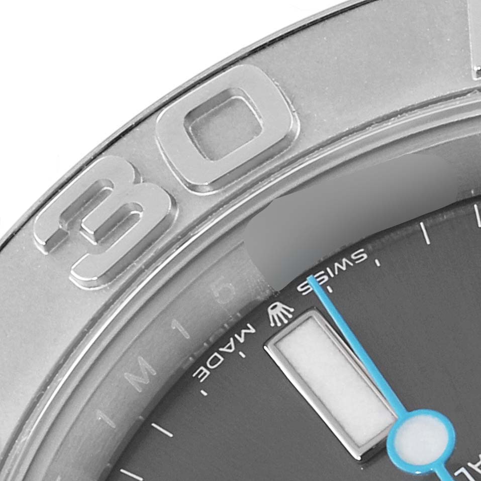 The image shows a close-up of the bezel and part of the dial of the Rolex Yacht-Master 126622 Men's Stainless Steel Grey Dial 126622 Men's Stainless Steel Grey Dial watch, highlighting the "30" marker.