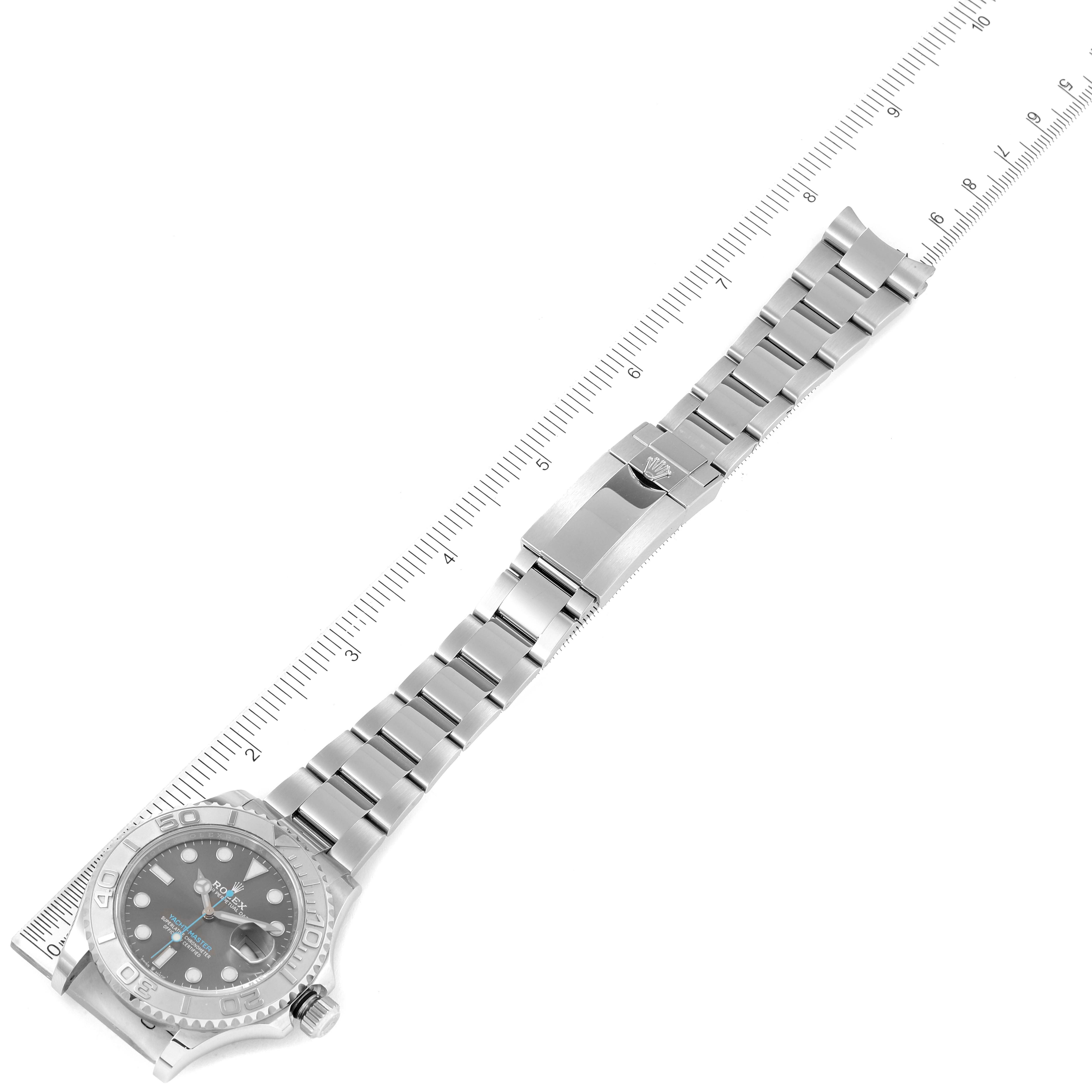The image shows a top-down view of the Rolex Yacht-Master 126622 Men's Stainless Steel Grey Dial 126622 Men's Stainless Steel Grey Dial watch, displaying the full bracelet and the dial.