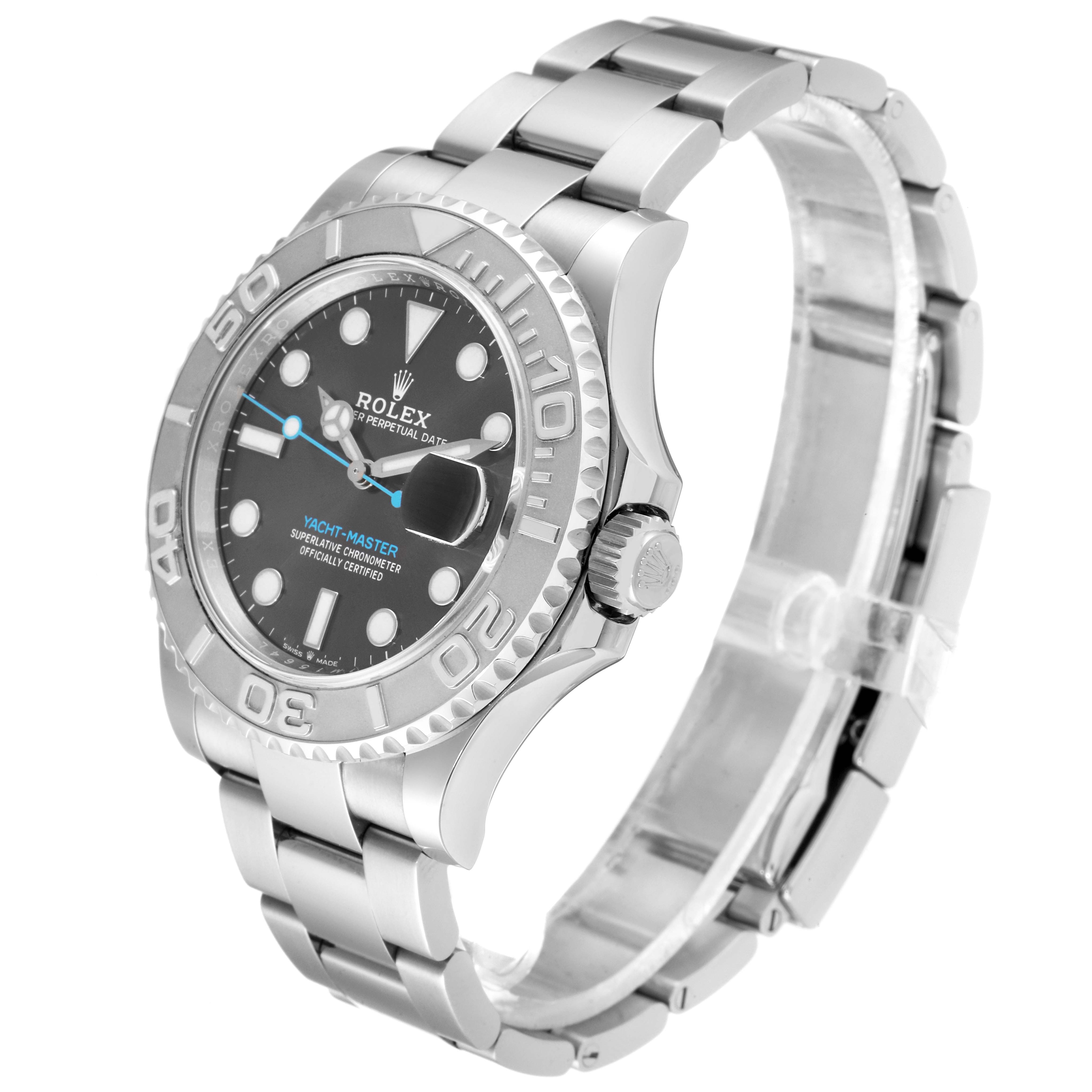 The image shows a Rolex Yacht-Master 126622 Men's Stainless Steel Grey Dial 126622 Men's Stainless Steel Grey Dial watch from a three-quarter angle, displaying the face, bezel, crown, and bracelet.