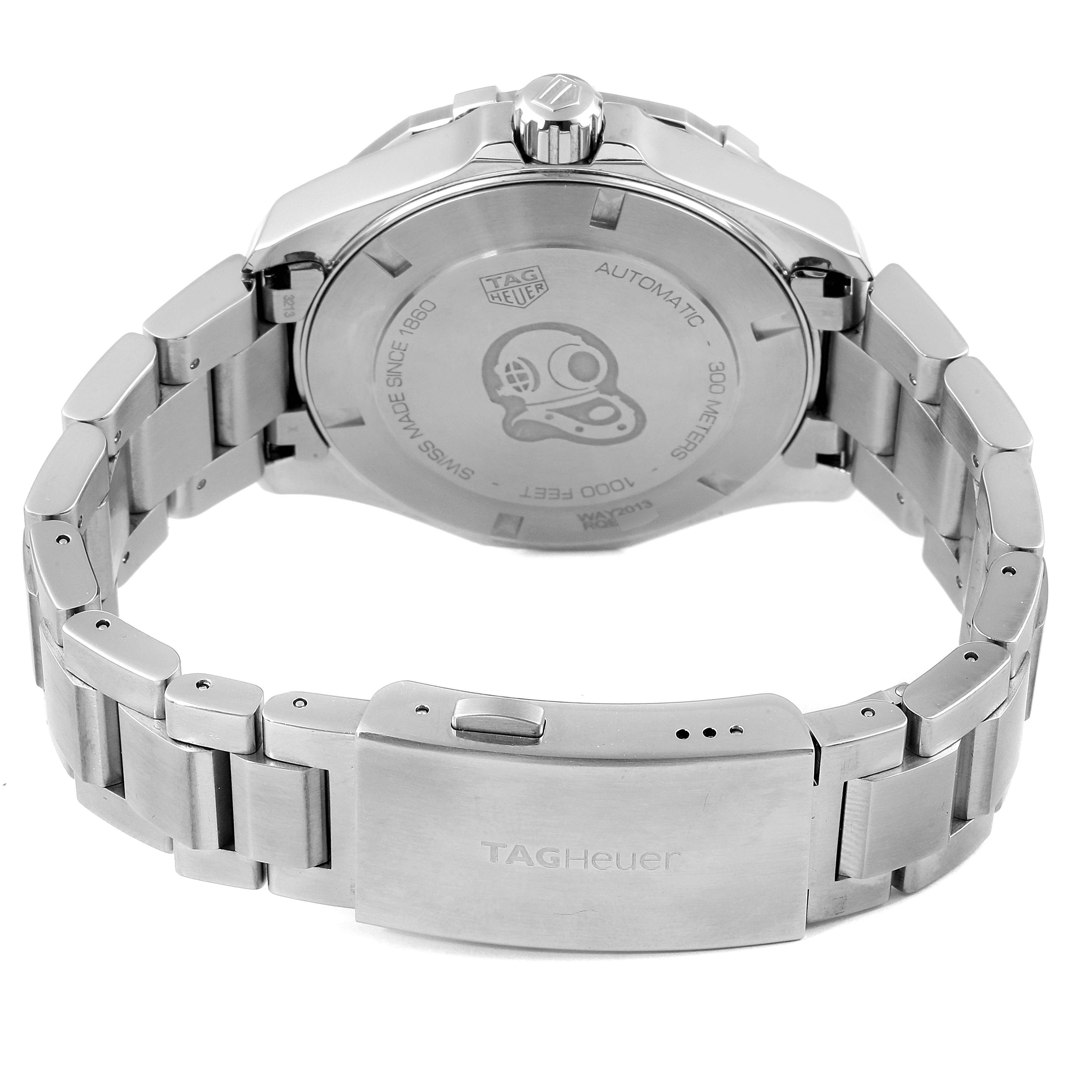 The image shows the back case and bracelet of a Tag Heuer Aquaracer WAY2013.BA0927 Men's Stainless Steel White Dial WAY2013.BA0927 Men's Stainless Steel White Dial, focusing on the clasp and case back.
