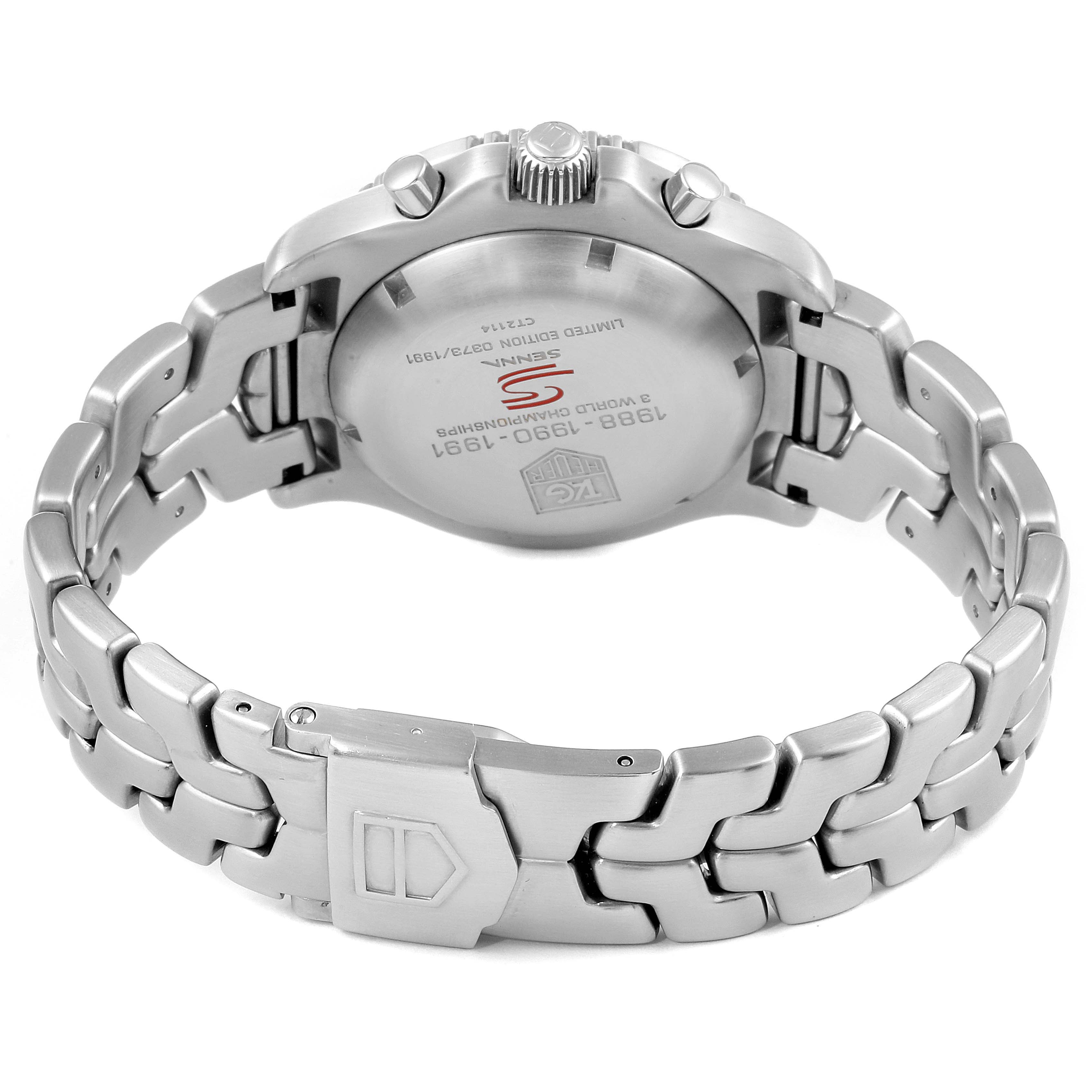 The image shows the back and bracelet of a Tag Heuer Link CT2114 Men's Stainless Steel Black Dial CT2114 Men's Stainless Steel Black Dial model watch from a rear angle, highlighting the clasp and case back details.