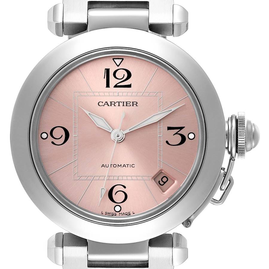 Cartier Pasha C Midsize Pink Dial Automatic Steel Ladies Watch W31075M7 SwissWatchExpo