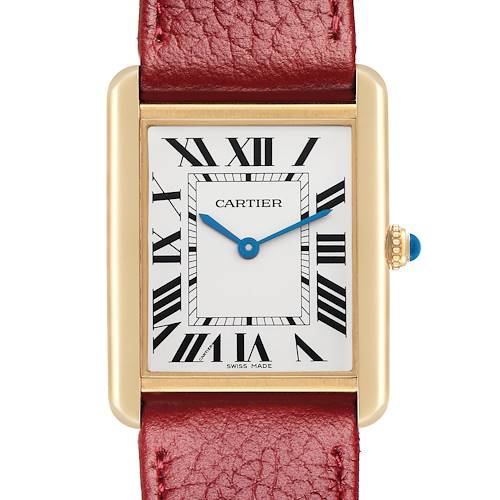Photo of Cartier Tank Solo Yellow Gold Steel Red Strap Mens Watch W1018855