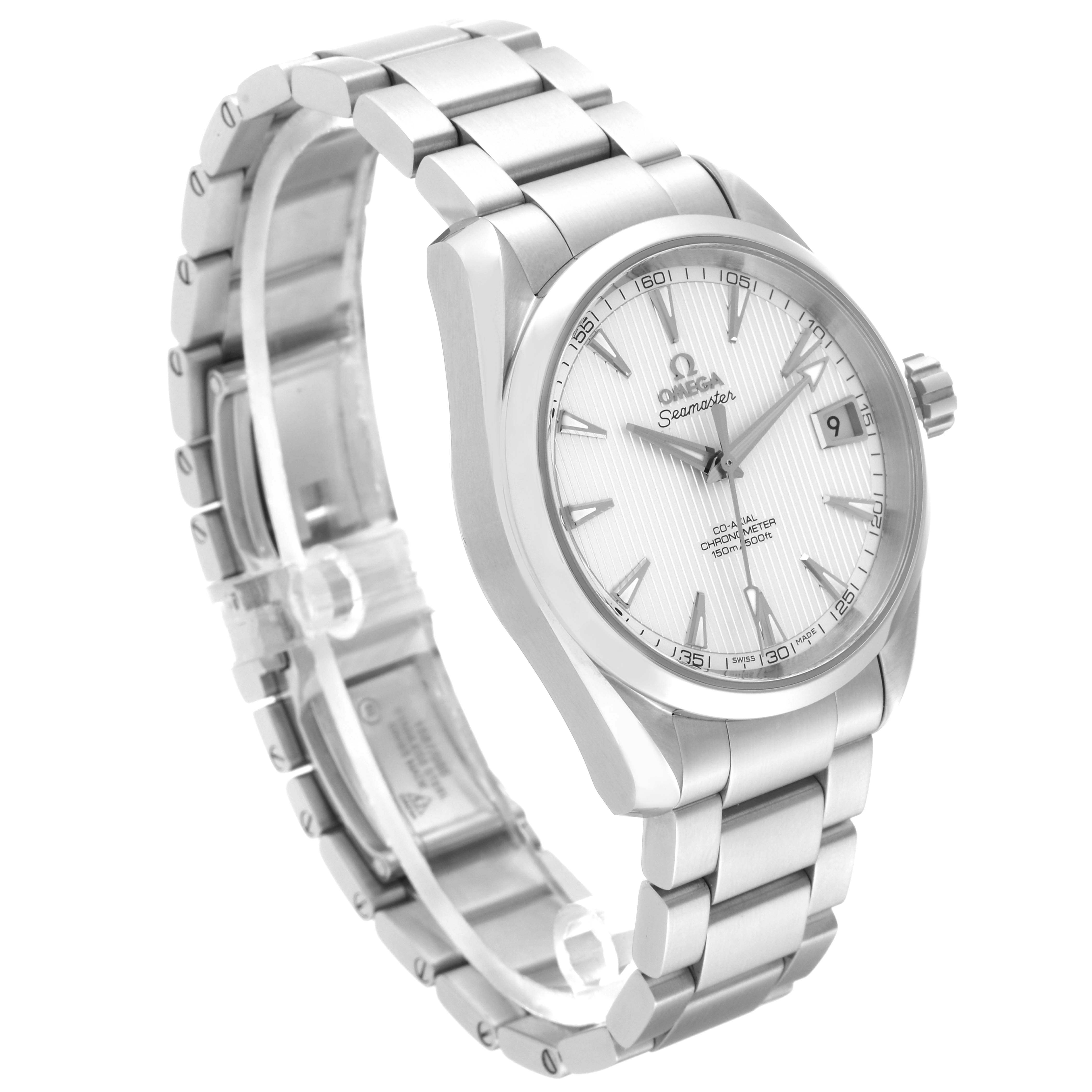 The image shows an Omega Aqua Terra 231.10.39.21.02.001 Men's Stainless Steel Silver Dial 231.10.39.21.02.001 Men's Stainless Steel Silver Dial watch at a three-quarter angle highlighting the dial, bezel, and bracelet.